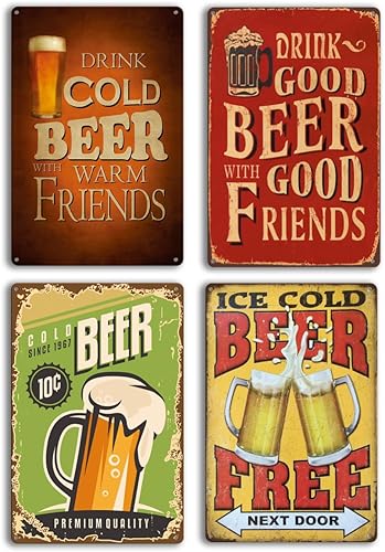 4 carteles de metal retro para decoración de pared, póster de metal vintage para bar, pub, club, cafetería, restaurante, oficina, decoración del