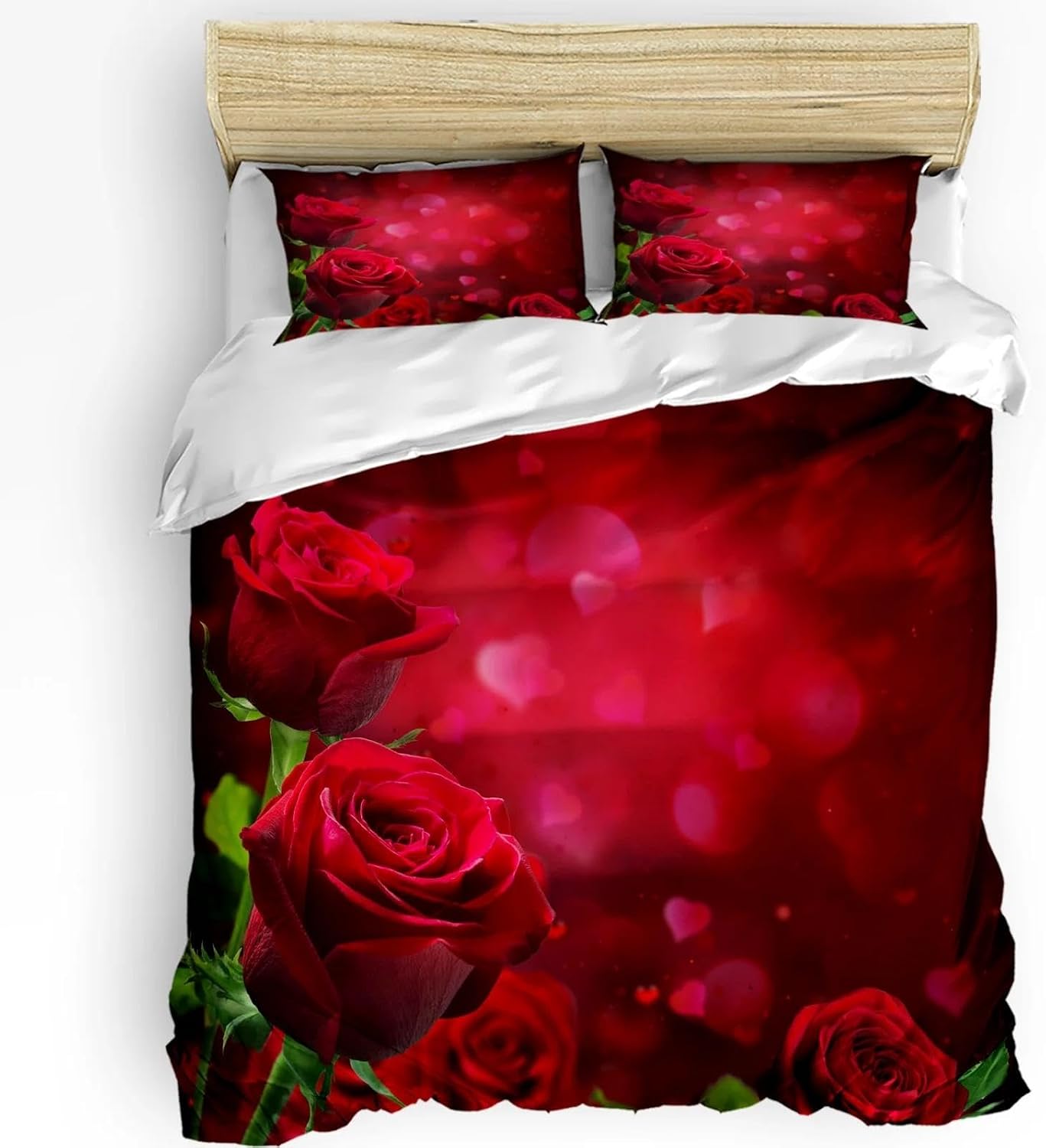 Red Rose Flower Double Bedding Set Duvet Cover Pillowcase Kids Adult Quilt Cover Duvet Cover King Bedroom Decor 135x200cm/80x80cmx2