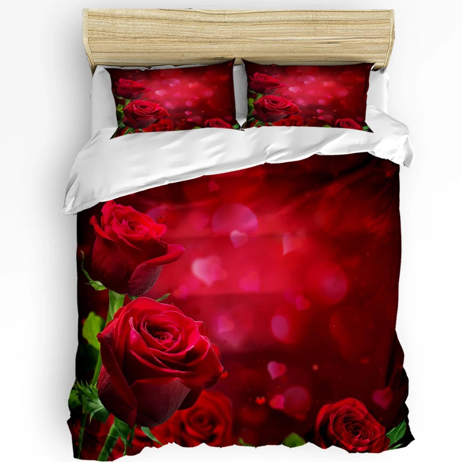 Housse de couette et taie d'oreiller motif roses pour rajeunir une literie terne