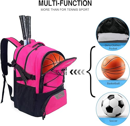 Miniatura 2 de WOLT Bolsa de tenis - Mochila grande para raqueta de tenis para hombres y mujeres - Compartimento ventilado para zapatos - Capacidad para 2 raquetas