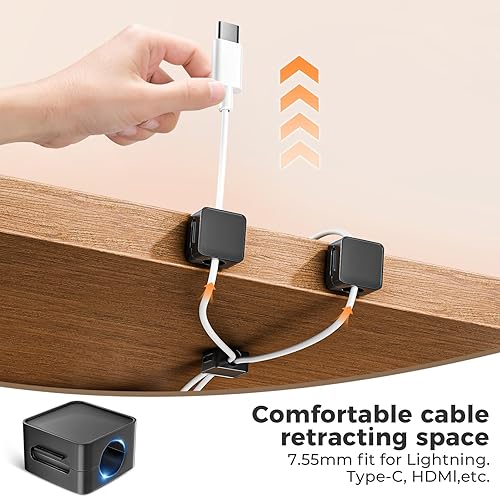Miniatura 2 de Paquete de 8 soportes organizadores de cables magnéticos, clips ajustables para cables, clips adhesivos fuertes para organizar cables de escritorio,