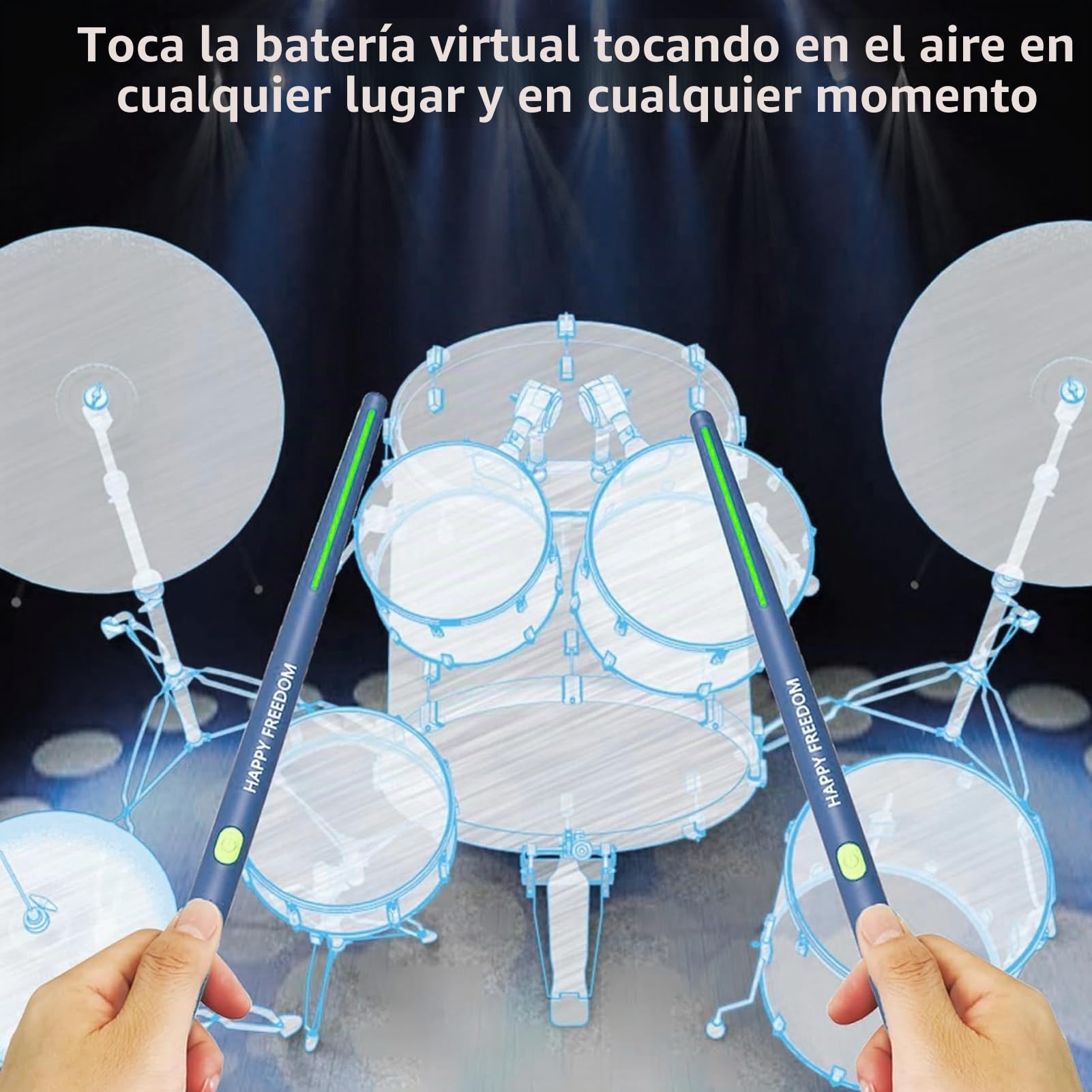 Batería Eléctrica de Aire, Batería Virtual, Detección de Movimiento 3D, 8 Sonidos Bluetooth Batería Portátil Invisible RGB con Baquetas, para Adultos, Accesorios de Percusión
