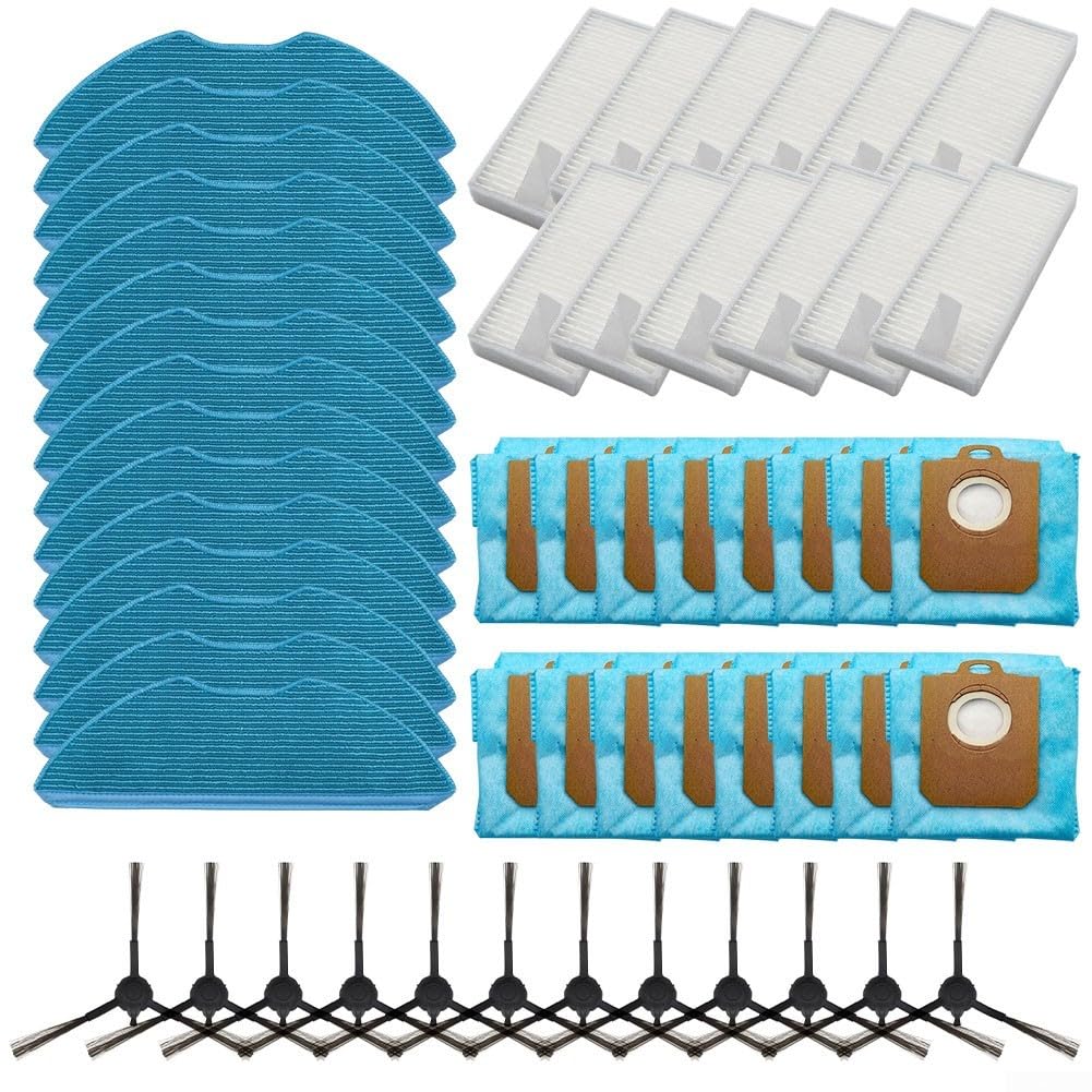 Für 3000 Serie Roboter-Staubsaugerteile, 12 HEPA-Filter, 16 Mikrofaser-Mopps, 12 Seitenbürsten, 16 Staubbeutel für XU3000, XU3100, XU3110