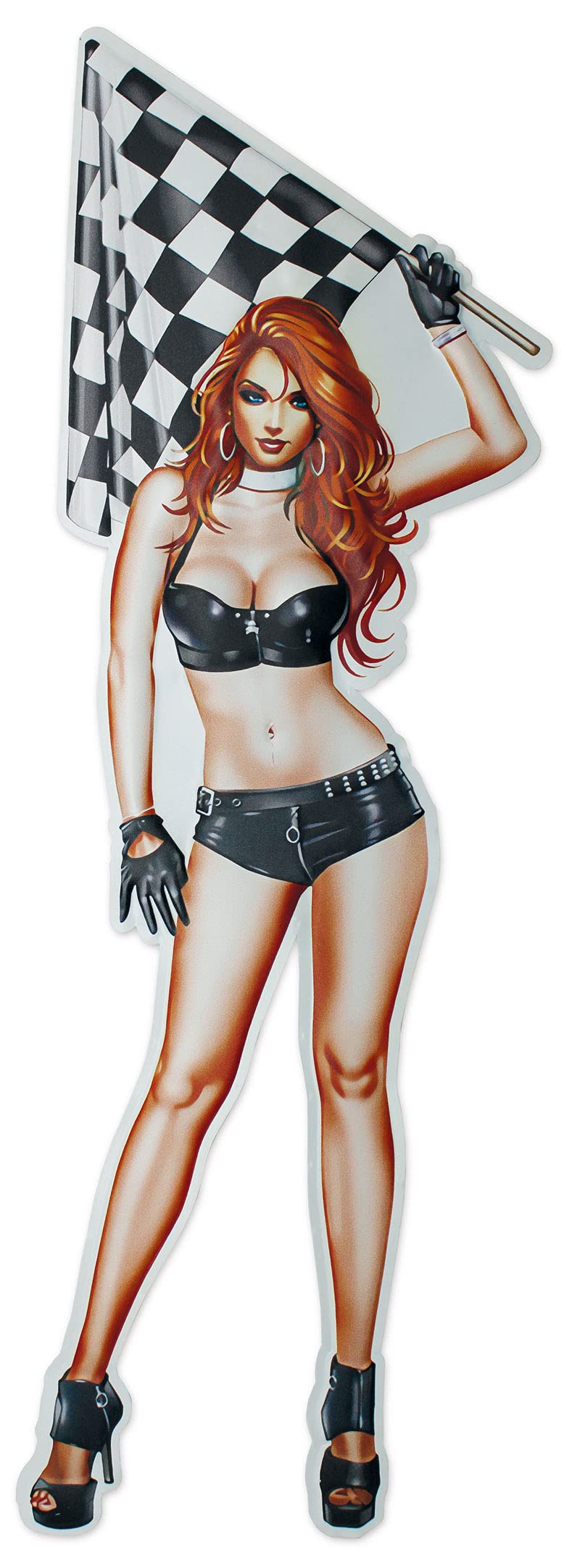 Pinup - Targa in metallo con bandiera di punto, misura XXL, 27 x 80 cm, motivo: Pinup 15 officina