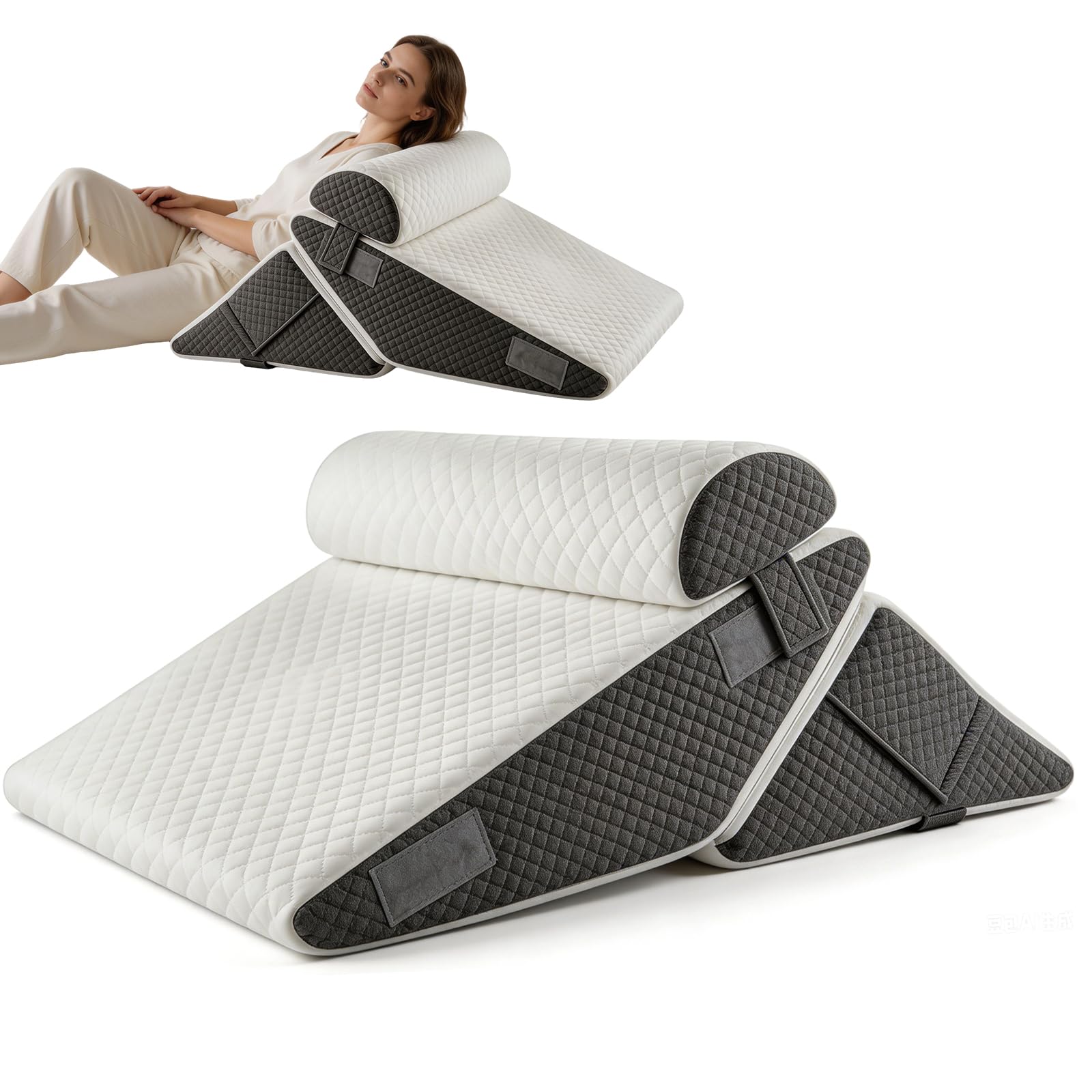 FARYODI Cojín ajustable en cuña para cama y sofá, cojín de reflujo de espuma, cojín de respaldo, para apnea del sueño, lectura, aumento del sueño, almohada de piernas, ronquidos, dolor de espalda