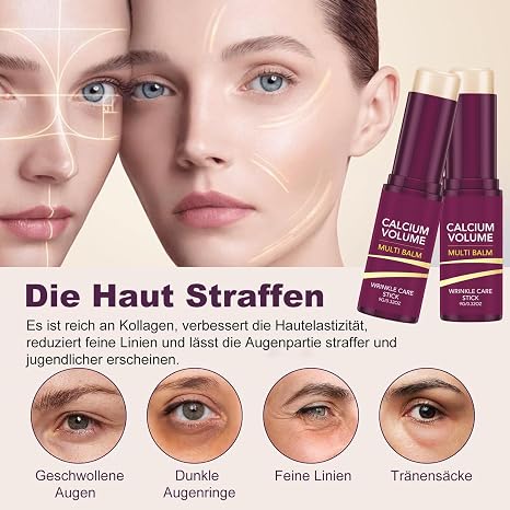 Calcium Volume Multi Balm 2 Pieces Korean Skincare Anti-Ageing Stick Collagen Moisturising Pen for Eye Care Dark Circles Wrinkles & Eye Bags Multi Balm for Eyes Neck & Face