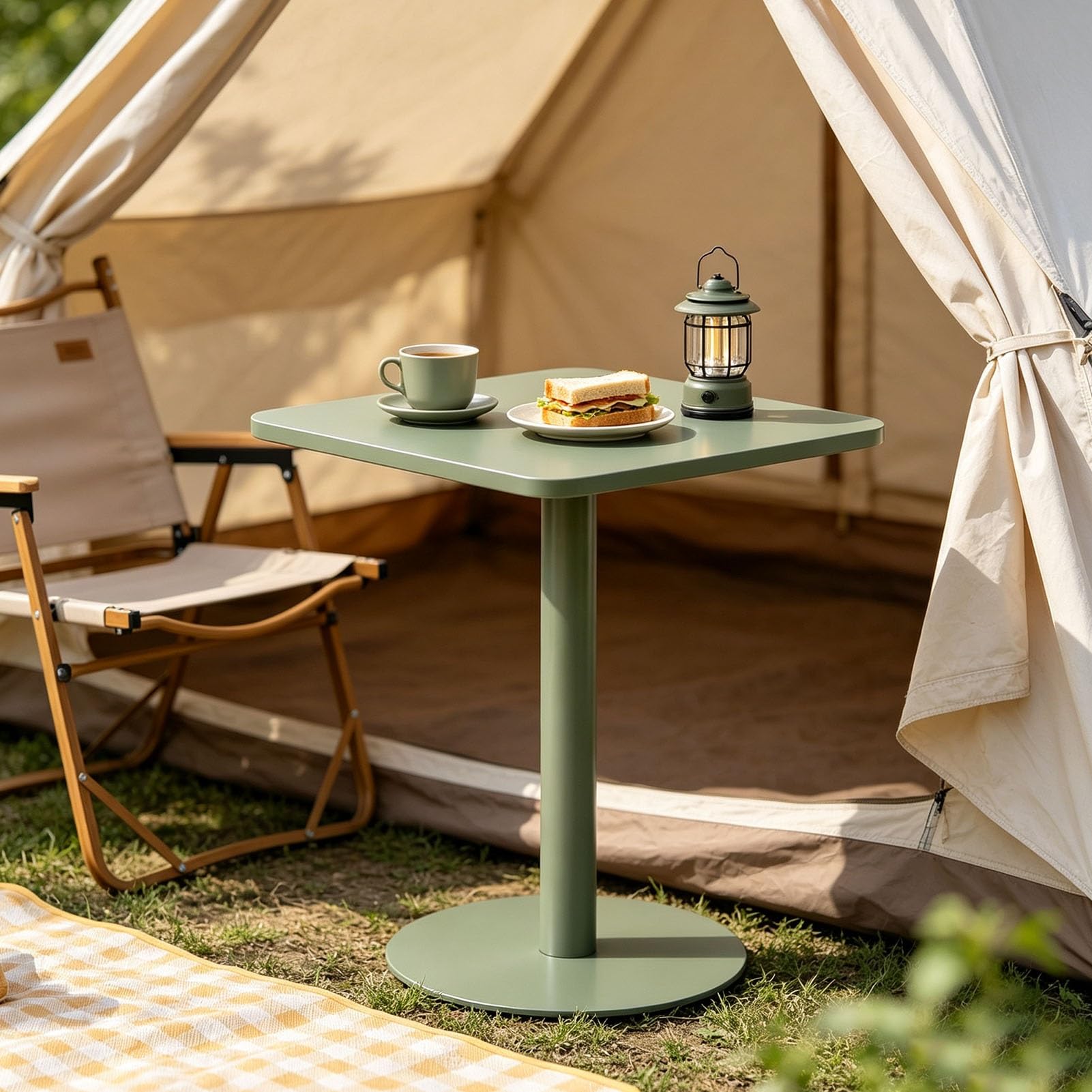 Mesa de comedor de metal para barbacoa exterior y cocina jardín color verde