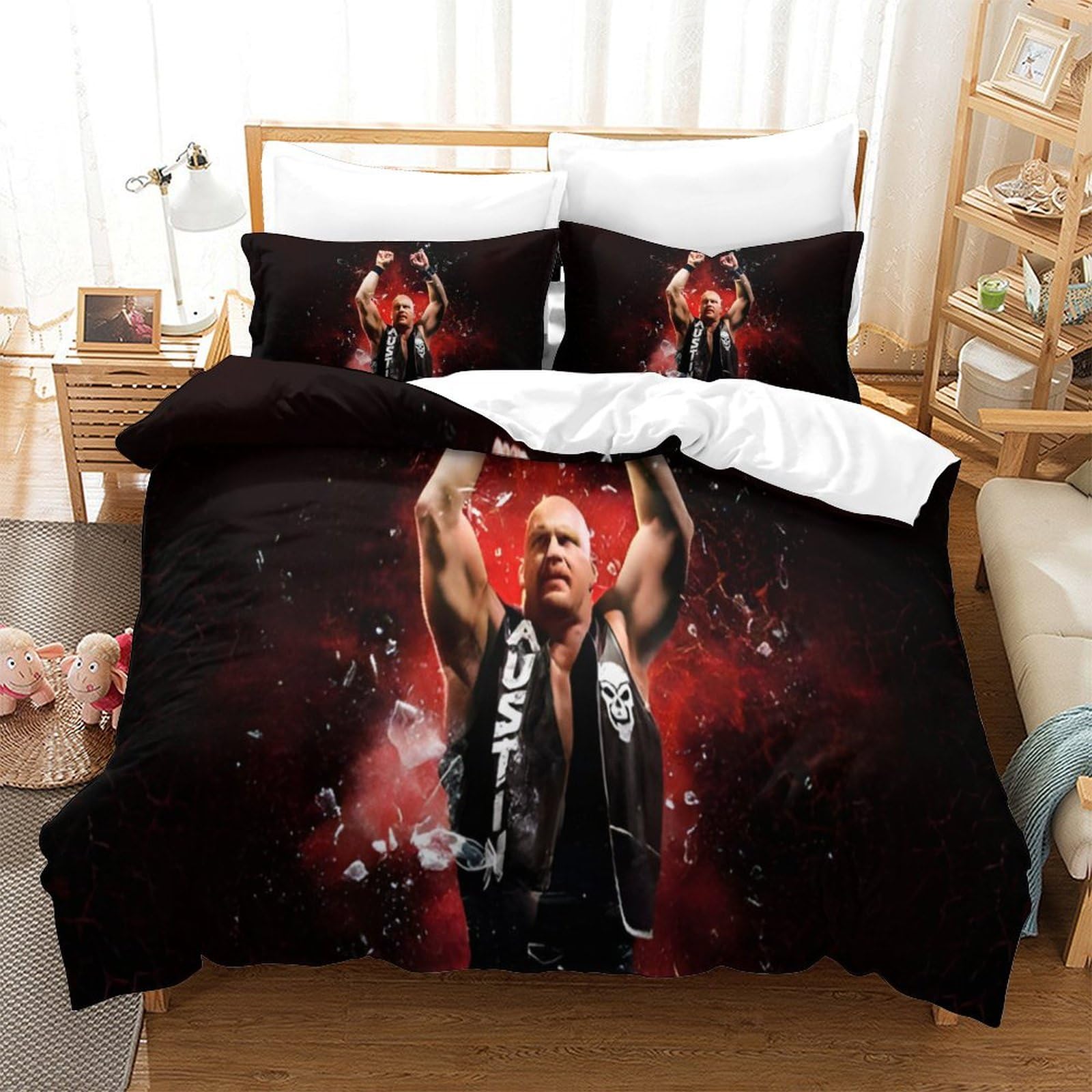 HONGBING Wrestling Duvet Cover 3D Print Sports Comforter Covers for Teens And Adults Quilt Cover with Pillow Cases with Zipper Closure Soft Microfiber Bedding Set 3 Pieces Single（140x200cm）