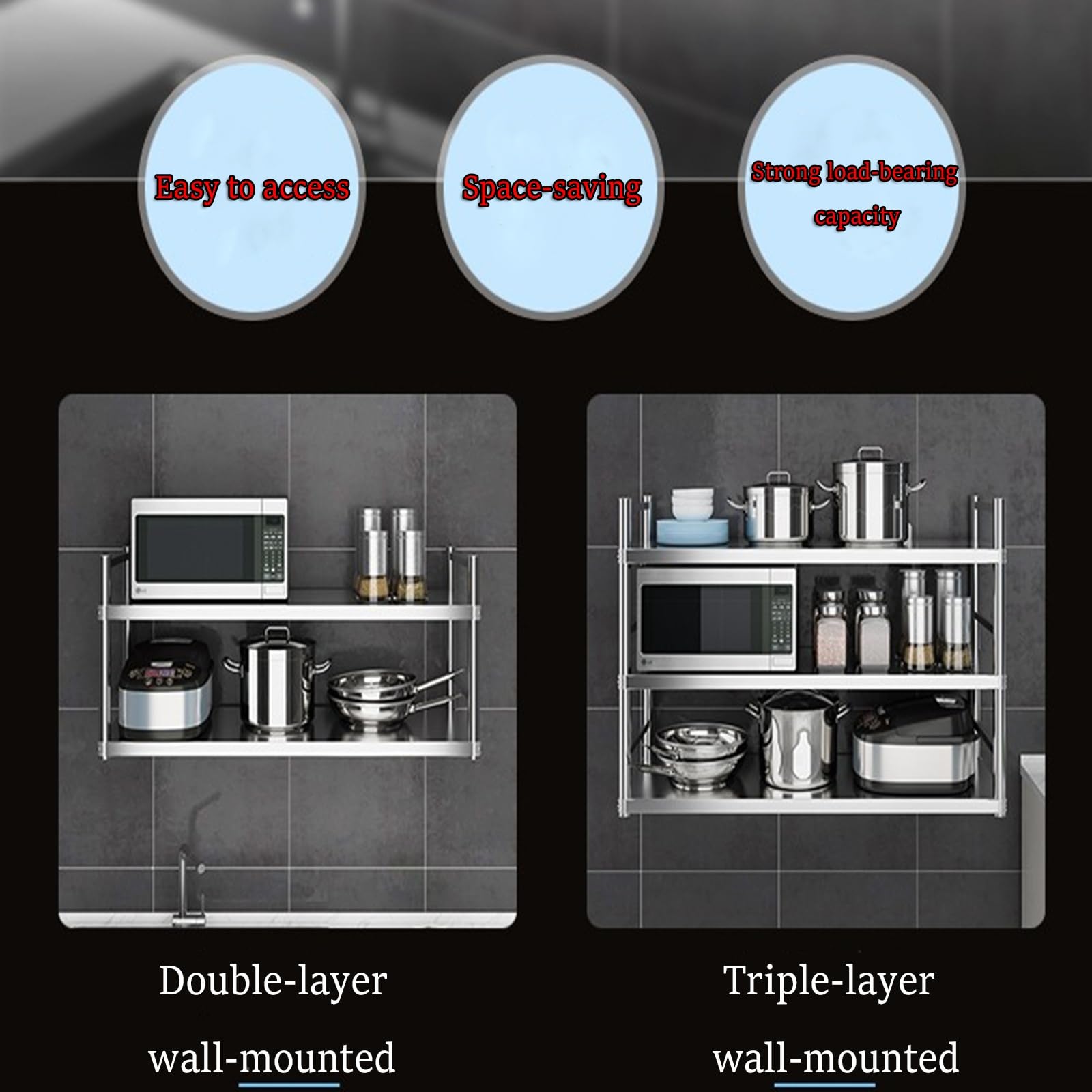 Scaffale da Cucina in Acciaio Inox, Organizzatore da Cucina a Parete, Rack di Memorizzazione per Spezie, Ripiano in Acciaio Inossidabile 2/3 Livelli(L 120 x W 20 x H 51 CM)