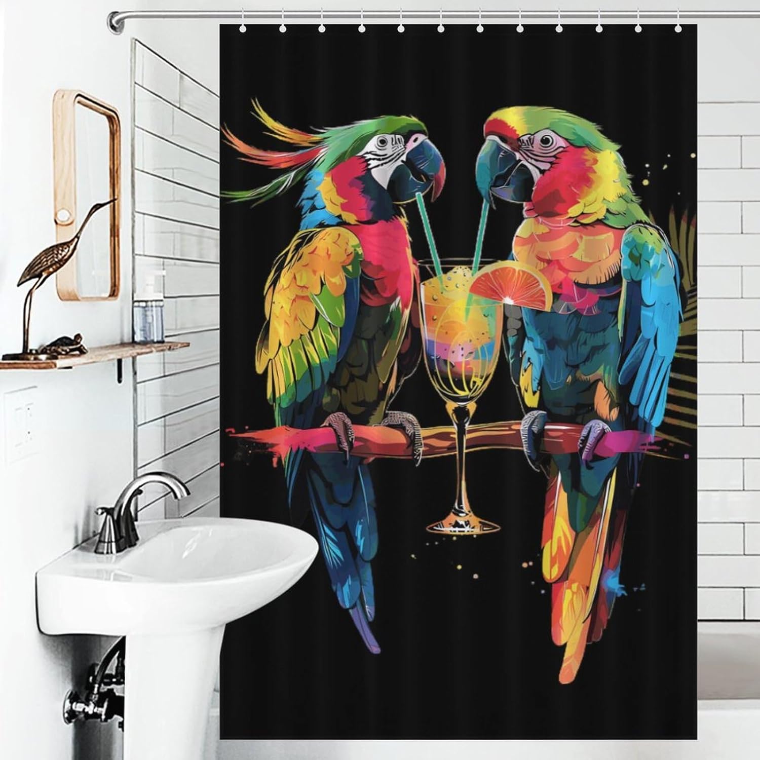 Parrots Drinking Funny Shower Curtains Washable Bath Curtain Liner with Hooks for Bathroom Bath Tubs 48x72Inch（122x183cm）