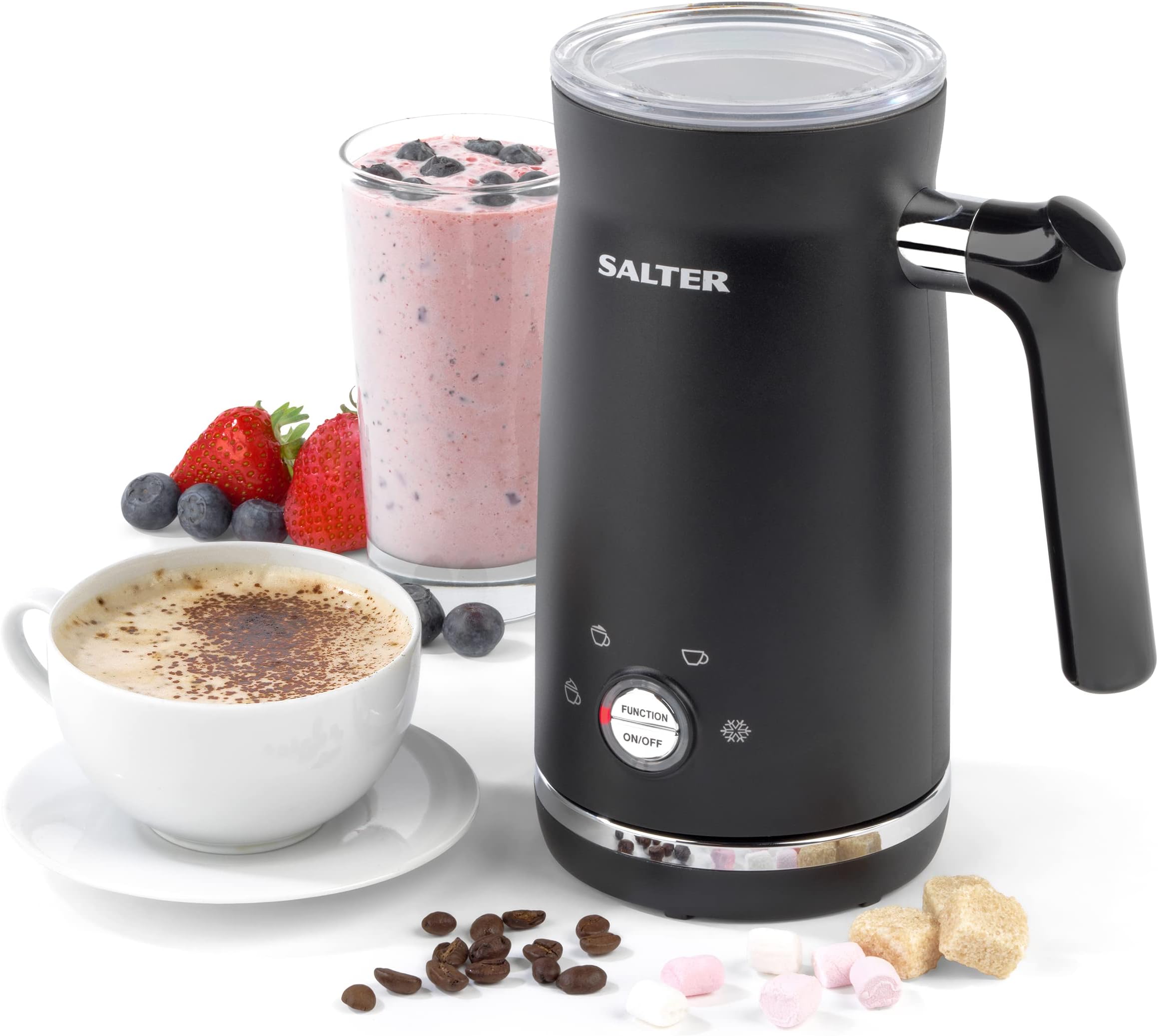 EK4635 Electric Milk Frother Steamer, Latte, Cappuccino & Hot Chocolate Frother, with Hot, Cold and Frothy Function, Removable Whisk & Non-Stick Coating, Swivel Base & Cordless Design, 500 W