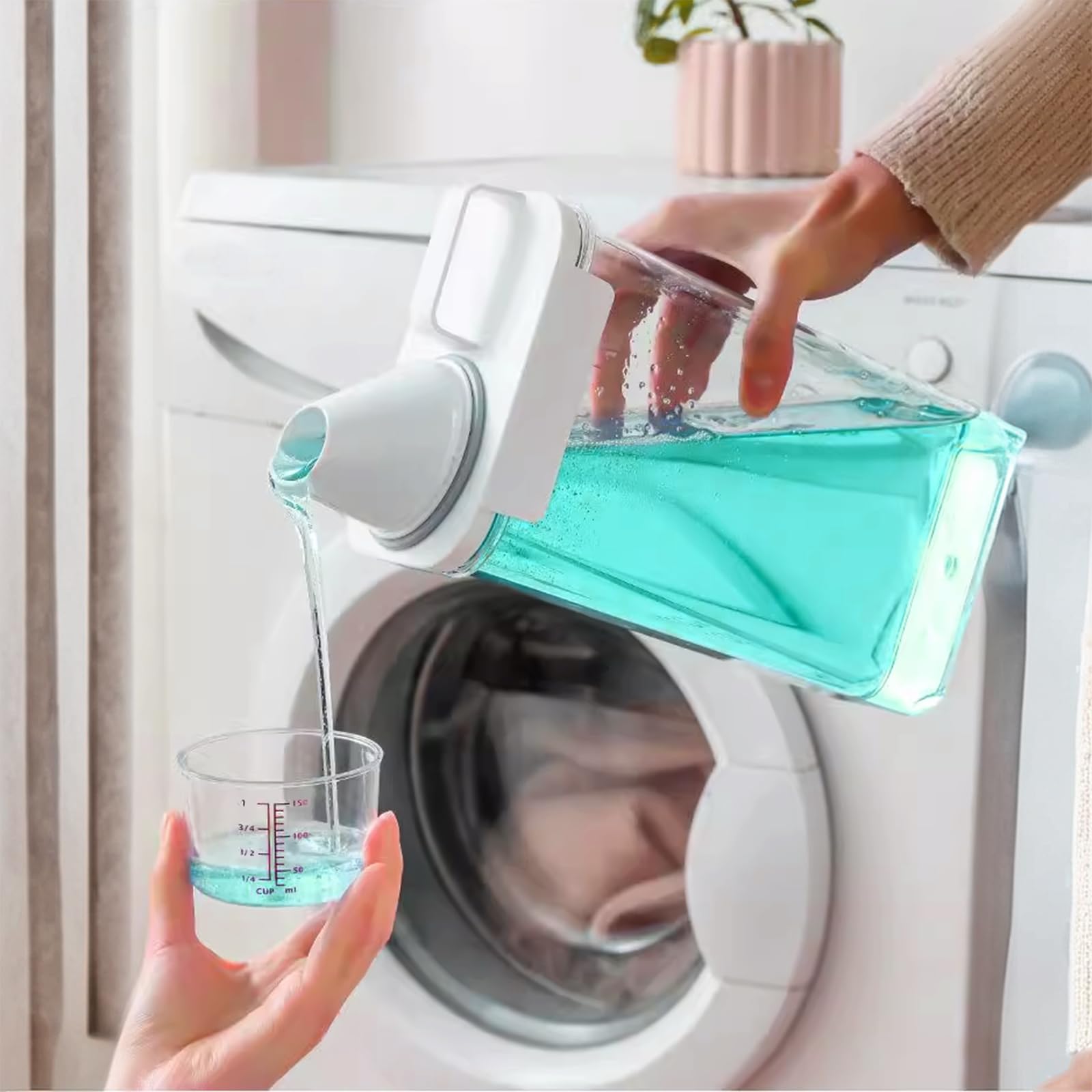 Flüssigwaschmittelspender, 2,2 l, transparenter Seifenpulverbehälter mit Deckel, Weichspüler, Bleichmittelspender für Lagerung, Waschküche, 5 Stück