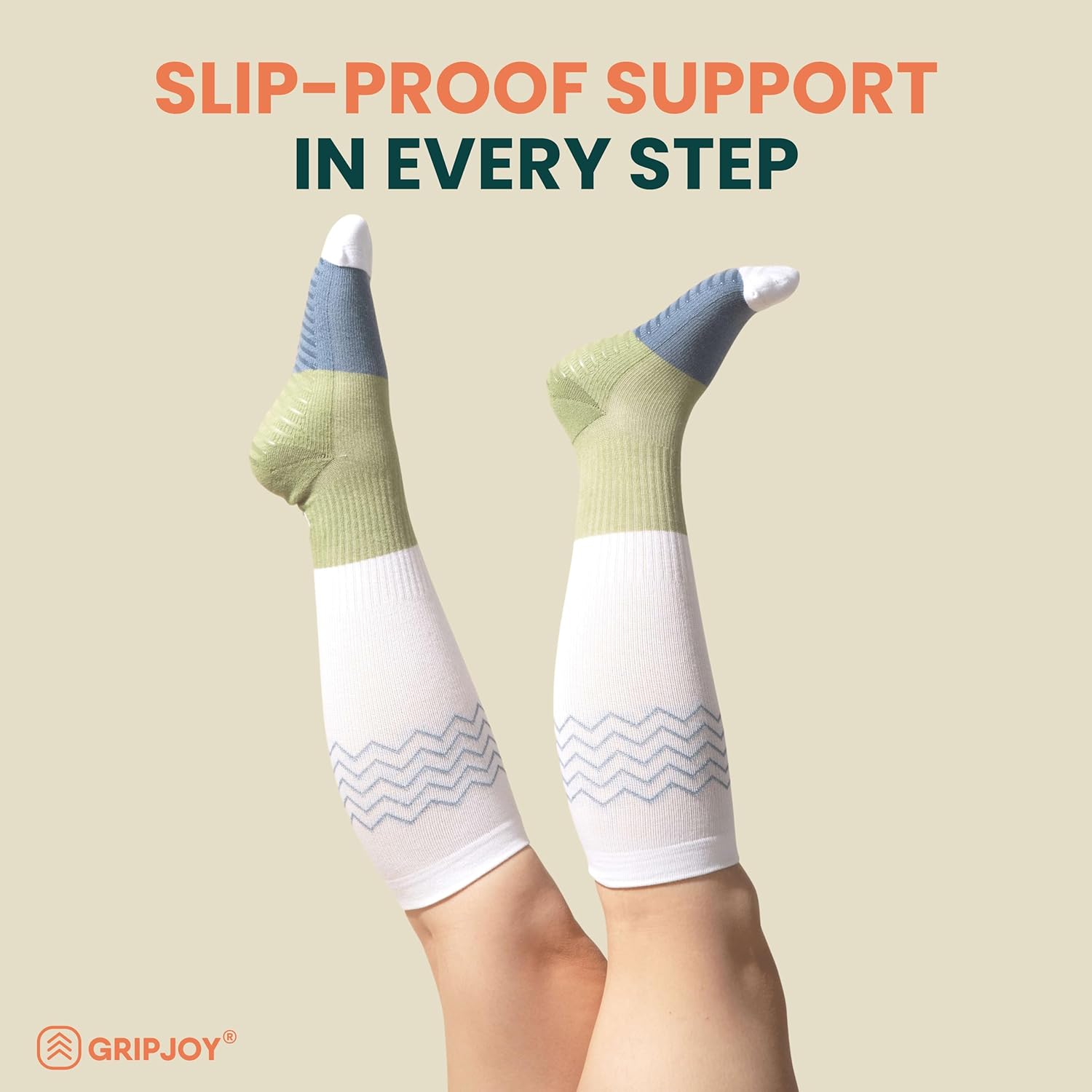 Gripjoy Compression Socks with Grips, 15-20mmHg, Support & Stability for Circulation, Travel, Pregnancy, Nurses