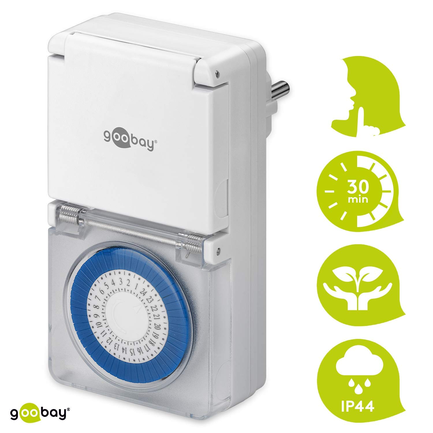Goobay 73289 Prise comprenant la minuterie mécanique avec le programmeur de compte à rebours et protection contre projections d´eau IP44