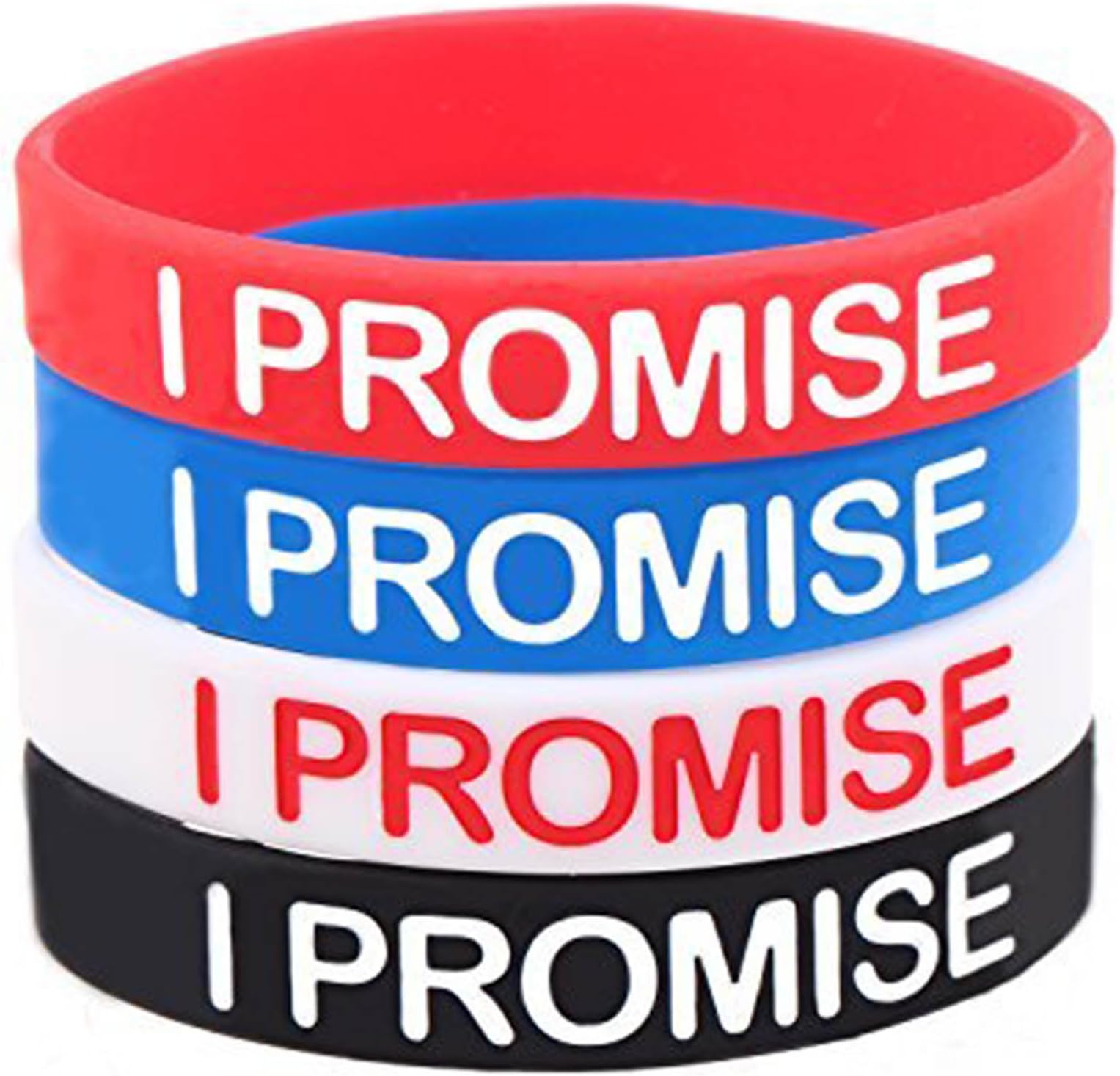 QSKS Silicone Rubber Bracelet Engraving I Promise Cuff Wristband Wrist Band Size6.5(4pcs)