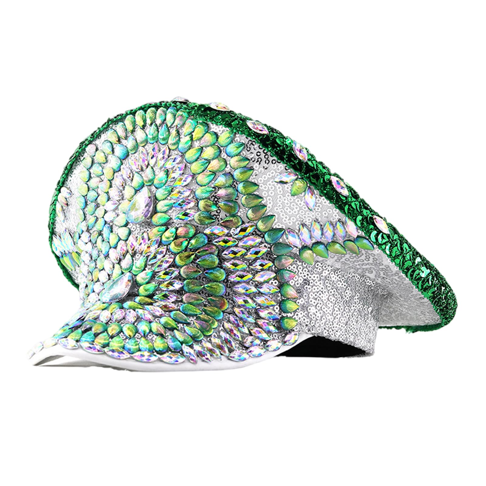 Cappello con borchie di strass rivetto per donne uomini cappelli per feste di compleanno cappello blingbling per spettacoli teatrali fotografia copricapo verde diamante paillettes cappello blu