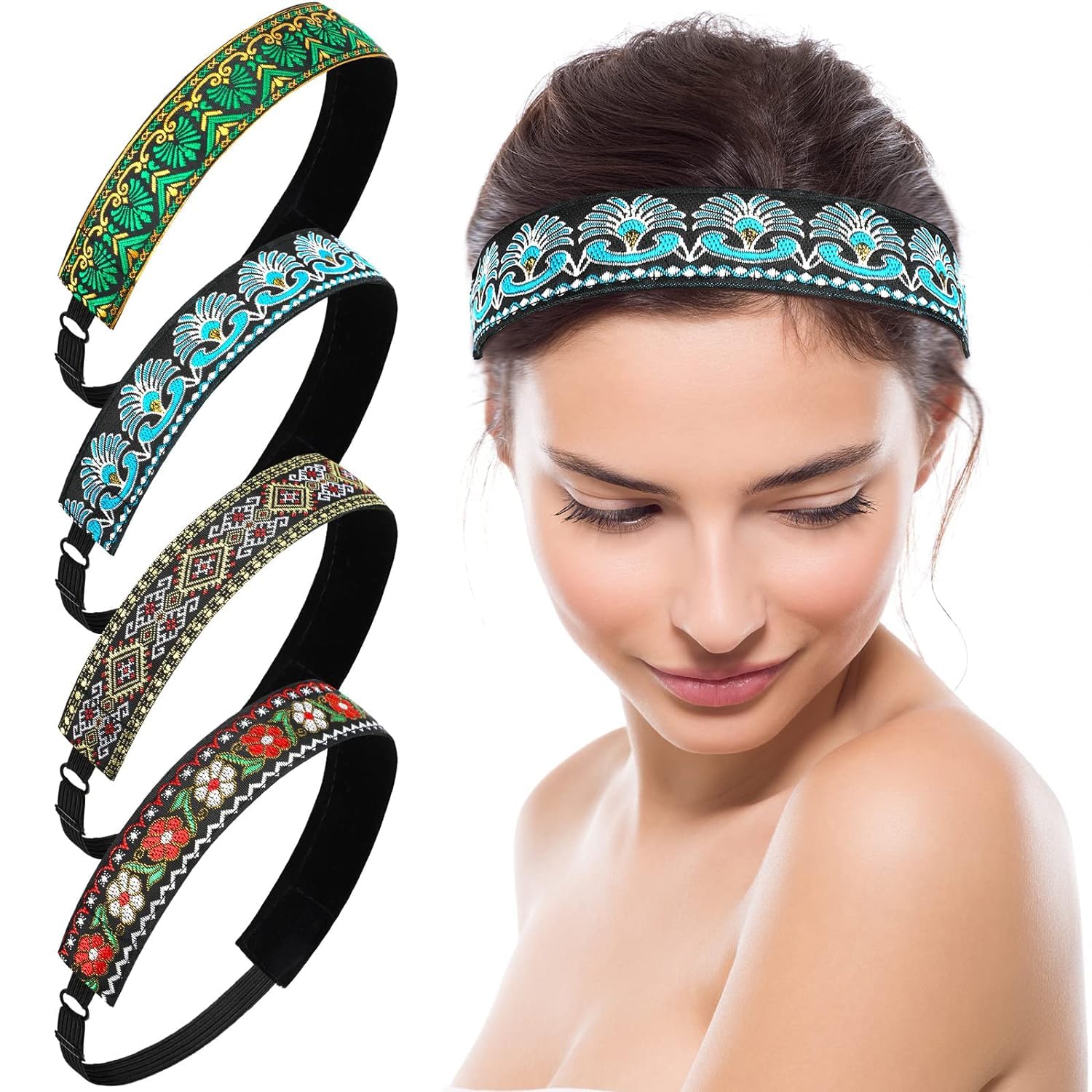 INHEAVEN 4 Pcs ASSORTED Woman Adjustable Headband Non Slip Velvet Lined Hairband Solid Color Boho Headband for Women Elastic Fabric Adjustable Headband (Fresh Style) (B0CQRNRZWX) Amazon Price History, Amazon Price Tracker