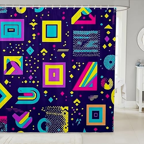 Miniatura 9 de Cortina de ducha retro de los años 80 y 90, 72 pulgadas de ancho x 72 pulgadas de largo, cortina de baño geométrica abstracta con círculos modernos