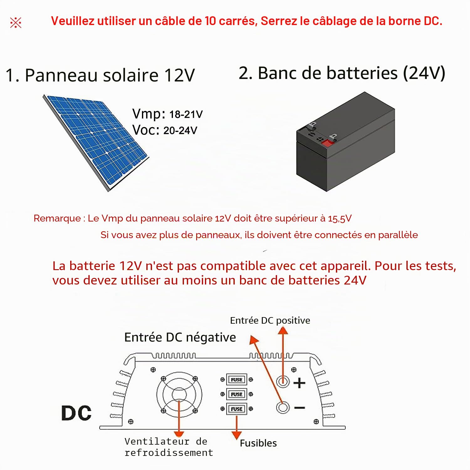 Y&H Onduleur solaire MPPT - 1000 W - Entrée solaire 15-28 V CC - Pour panneau solaire 12 V - Sortie CA 190 V-260 V - Alimentation sinusoïdale pure reliée