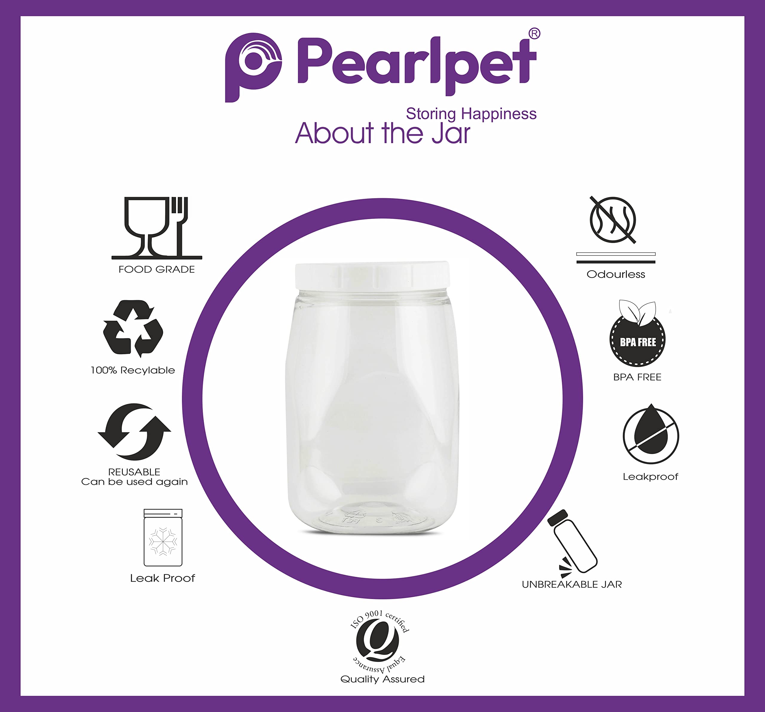 PEARLPET Transparent Space Saver Container for Kitchen Storage Set with Plastic White LID, 2000 ML Set of 4 Pieces 2
