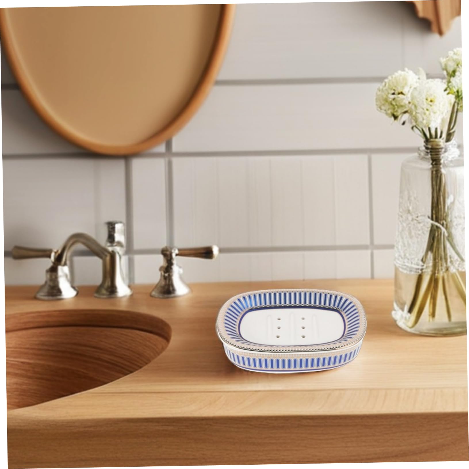 Jabonera Pequeña de Cerámica con Diseño de Drenaje Múltiple | Estilo Simple y Elegante, Diseño Desmontable, Fácil de Limpiar, Uso Versátil en Baño y Ducha