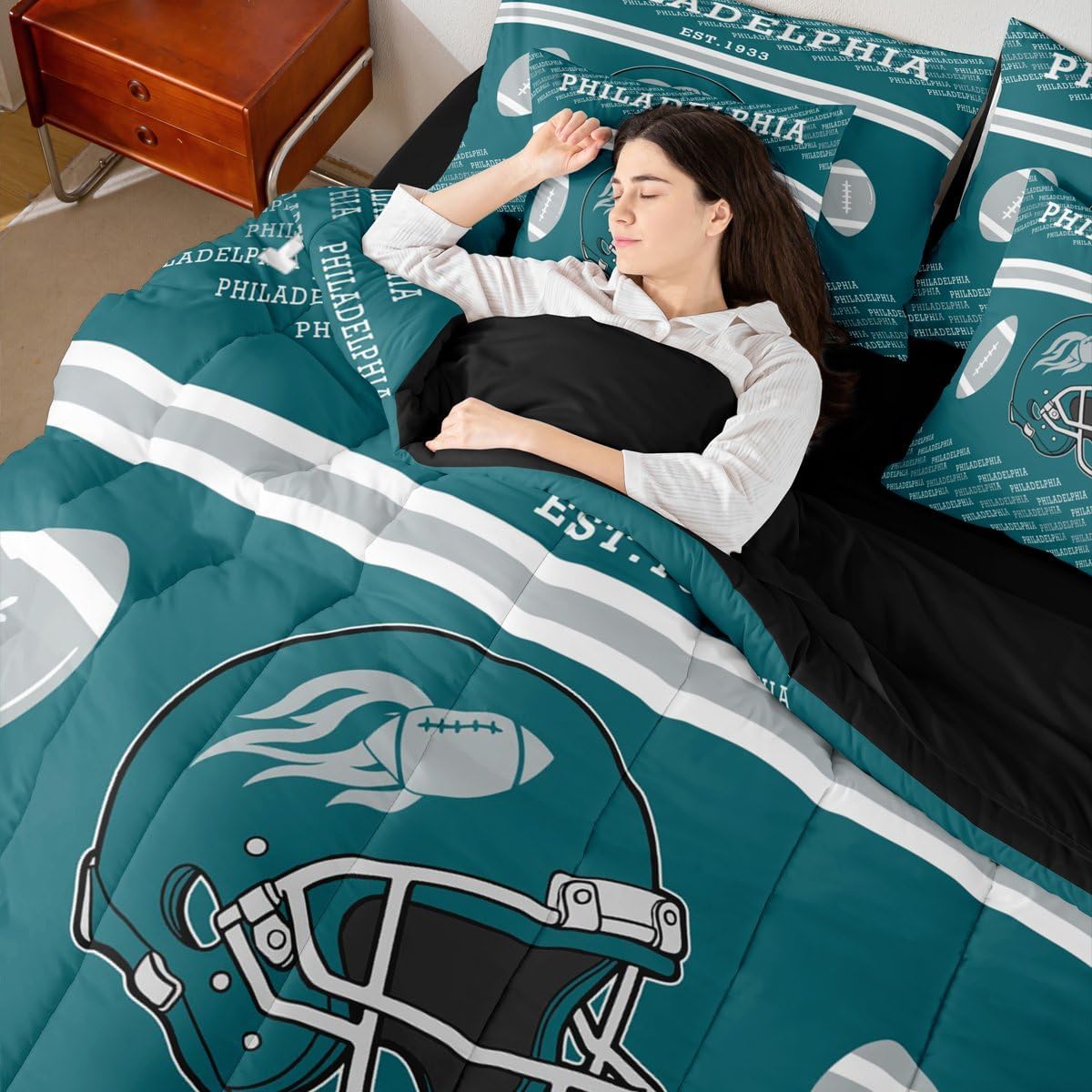 Feelyou American Football Comforter Set with Sheets 7 Piece Twin Size Philadelphia Bed in a Bag Kids Boys Girls Football City Gift Bedding Set Bedroom Decor Breathable Soft Microfiber - Image 7