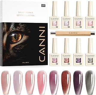 CANNI 8 Pcs 9 ML Cat Eye Gel Nail Polish Set, Jelly Pink Red Purple Glitter Holographic Cat Eye Gel Polish Kit with Magnet Shimmer Colors Soak Off Led Manicure Salon DIY Gifts