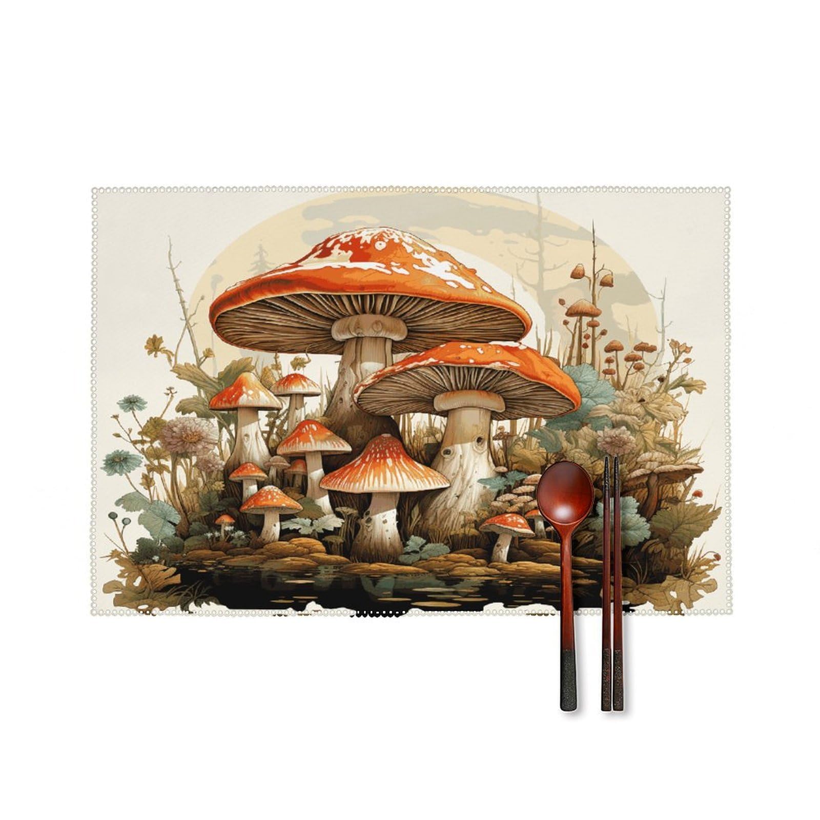 Fekiloot Style Giant Mushroom Placemats Set Of 6,Table Mat