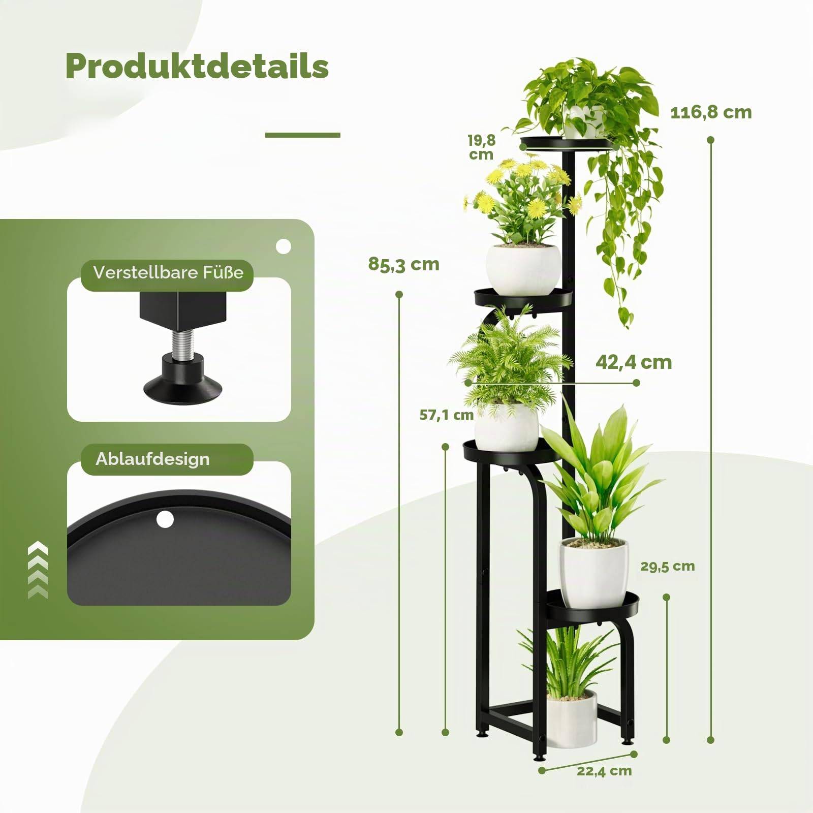 Bamworld Blumenständer Metall Schwarz Pflanzenständer Blumentreppe Indoor 4 Etagen robustes Pflanzenregal für Terrasse Garten Balkon Wohnzimmer Schlafzimmer