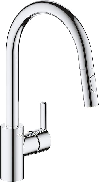 GROHE Feel 31486001 bateria zlewozmywakowa jednoręczna (wysoki wylot C, montaż jednootworowy, wysuwana podwójna słuchawka prysznicowa, system szybkiego montażu), chrom