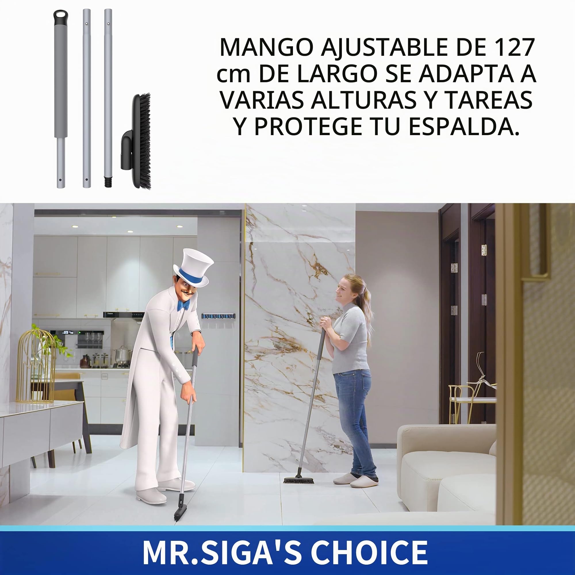 MR.SIGA Cepillo para lechada con Mango Largo, Cepillo para Fregar con cerdas rígidas para Limpiar lechada y baldosas