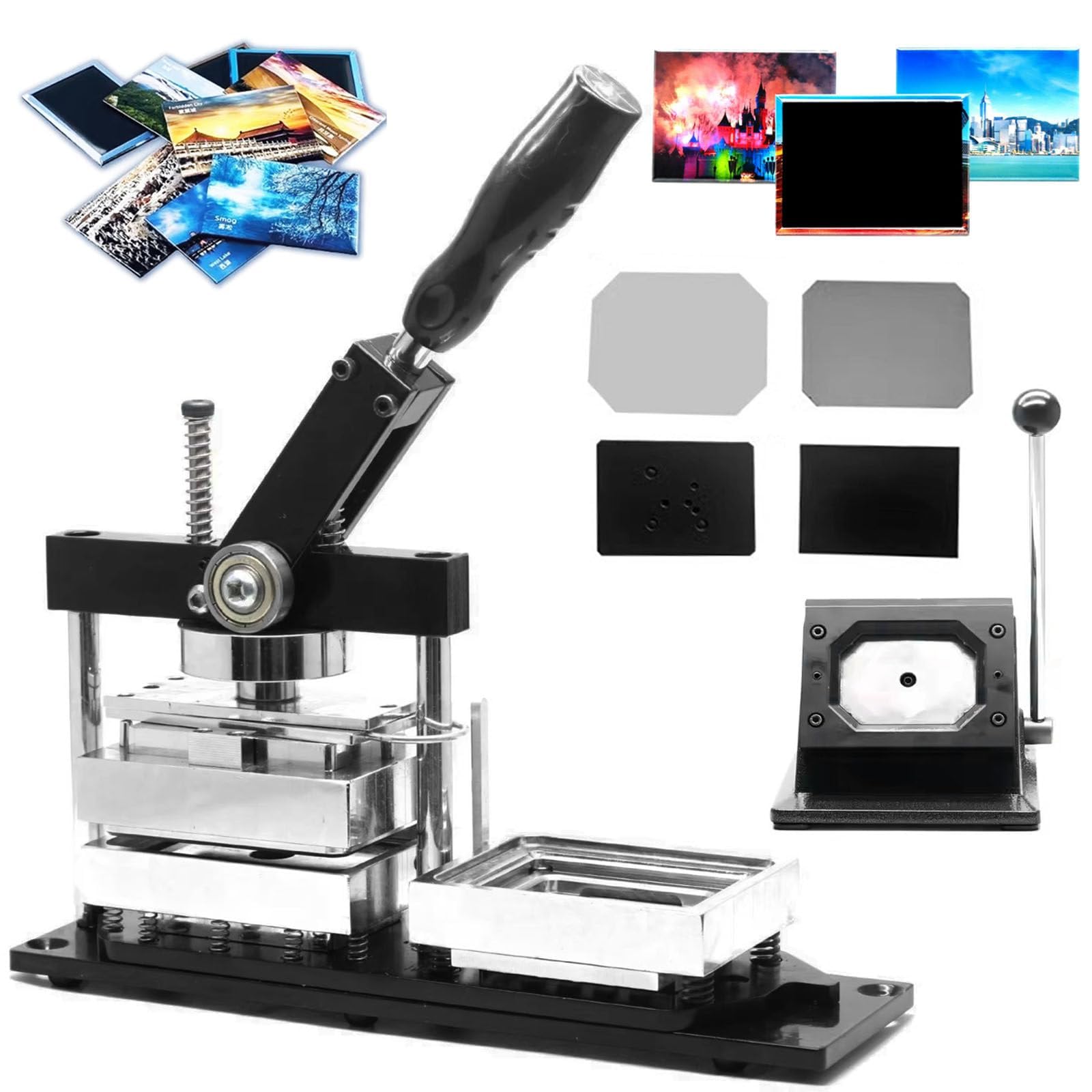 OLSKFUH Fridge Magnet Badge Maker Kit, Photo Magnet Maker Machine With Paper Cutter, 100Pcs Materials, For Diy Badge Makin, Personalized Creations 80 * 53Mm,