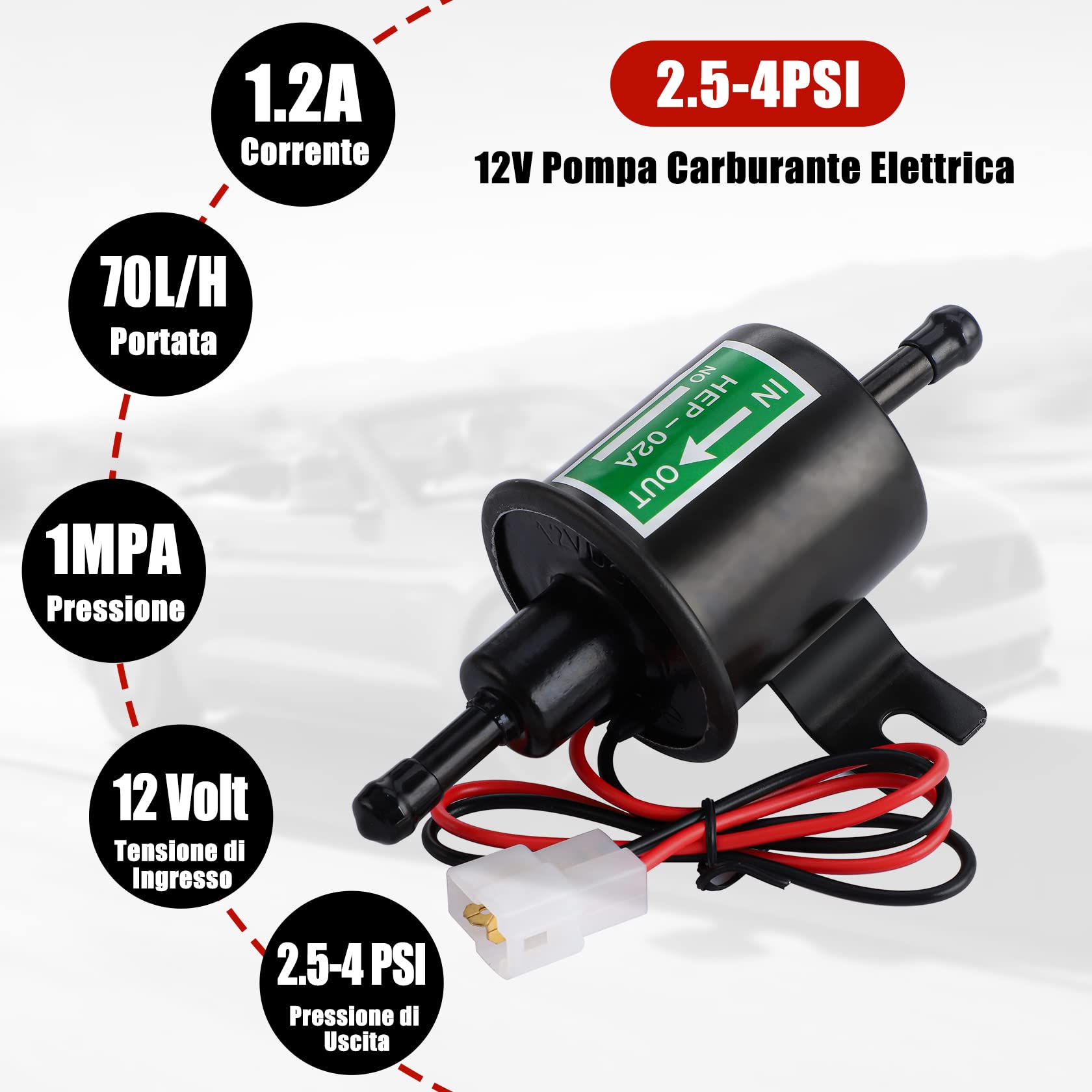 Pompa Carburante Elettrica Universale 12V – Bassa Pressione, Fissaggio A Bullone (HEP-02A)