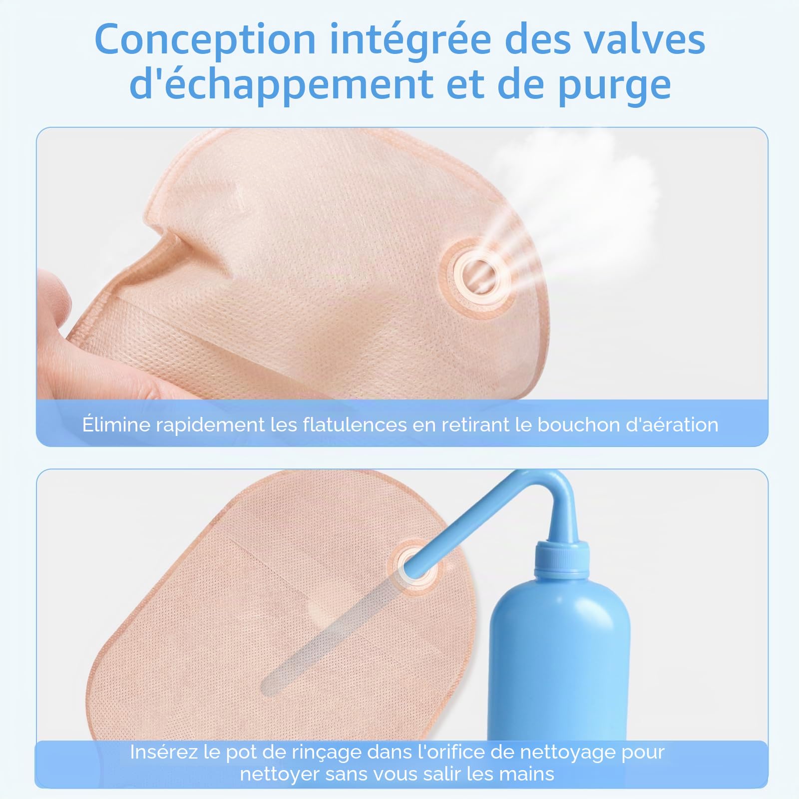 Lot de 20 sacs de colostomie, 15 à 60 mm découpés pour s'adapter aux poches drainables avec fermeture pour soins de stomie d'iléostomie, sac de stomie, fournitures de stomie, équipé d'un dispositif de