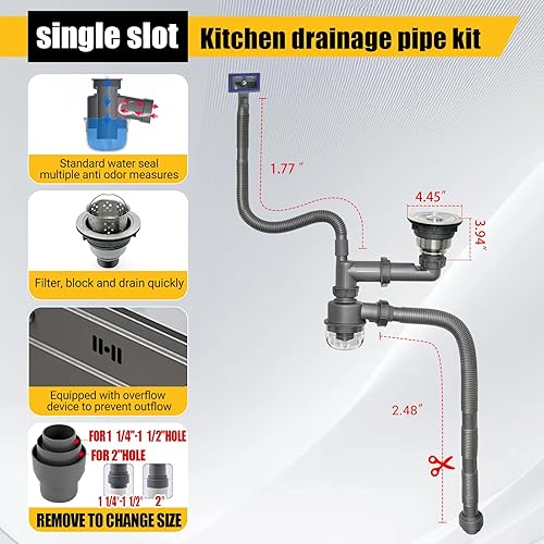 Miniatura 2 de Kit de drenaje de fregadero todo en uno para fregadero de cocina individual, tubo de trampa P multifunción ajustable para drenaje de pareddrenaje de