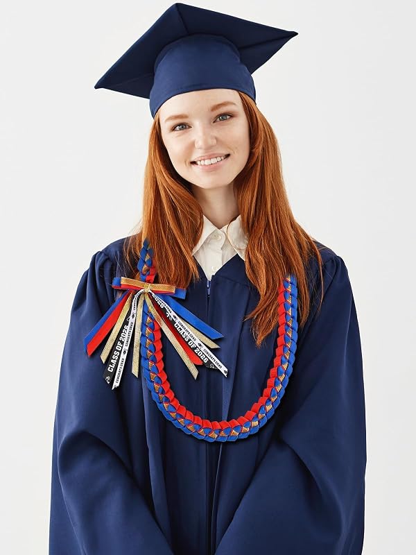 TFTAFAN Graduation Ribbon Lei Graduation Leis Necklace Class of 2025 Graduation Necklace Braided Necklace Graduation Gift Party Accessories for Women and Men (2, Red and blue) by TFTAFAN - Used condition - Image 5