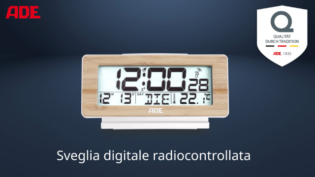 Orologio Digitale ADE Con Bambù - Sveglia, Calendario, Termometro, Fasi Lunari, RadioControllato DCF - Foto 5