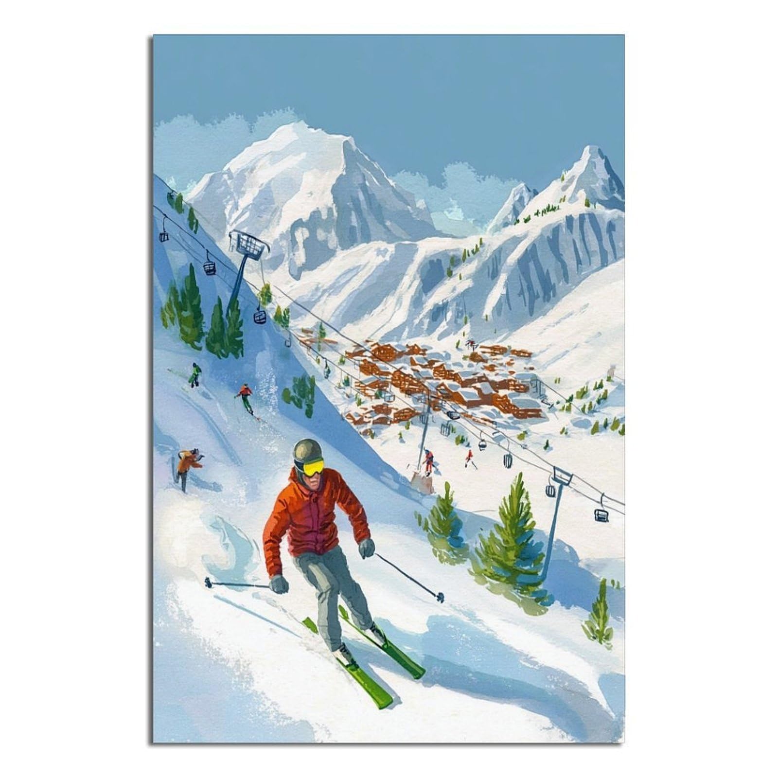 Tignes France Ski Posters 24x36inch(60x90cm) Vintage Watercolor Canvas Art