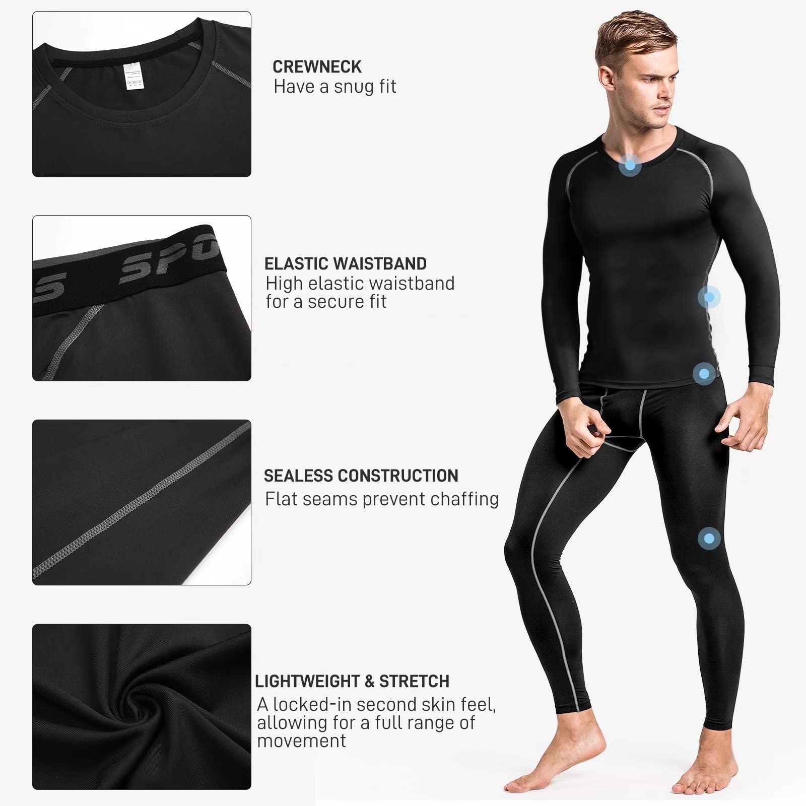 Conjunto de ropa interior térmica para hombre, para ciclismo, senderismo, baloncesto, pantalones de compresión y camisa de secado fresco