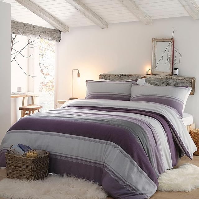 Fusion Snug - Betley Brushed - 100% Brushed Cotton Duvet Cover Set - King Bed Size in Plum