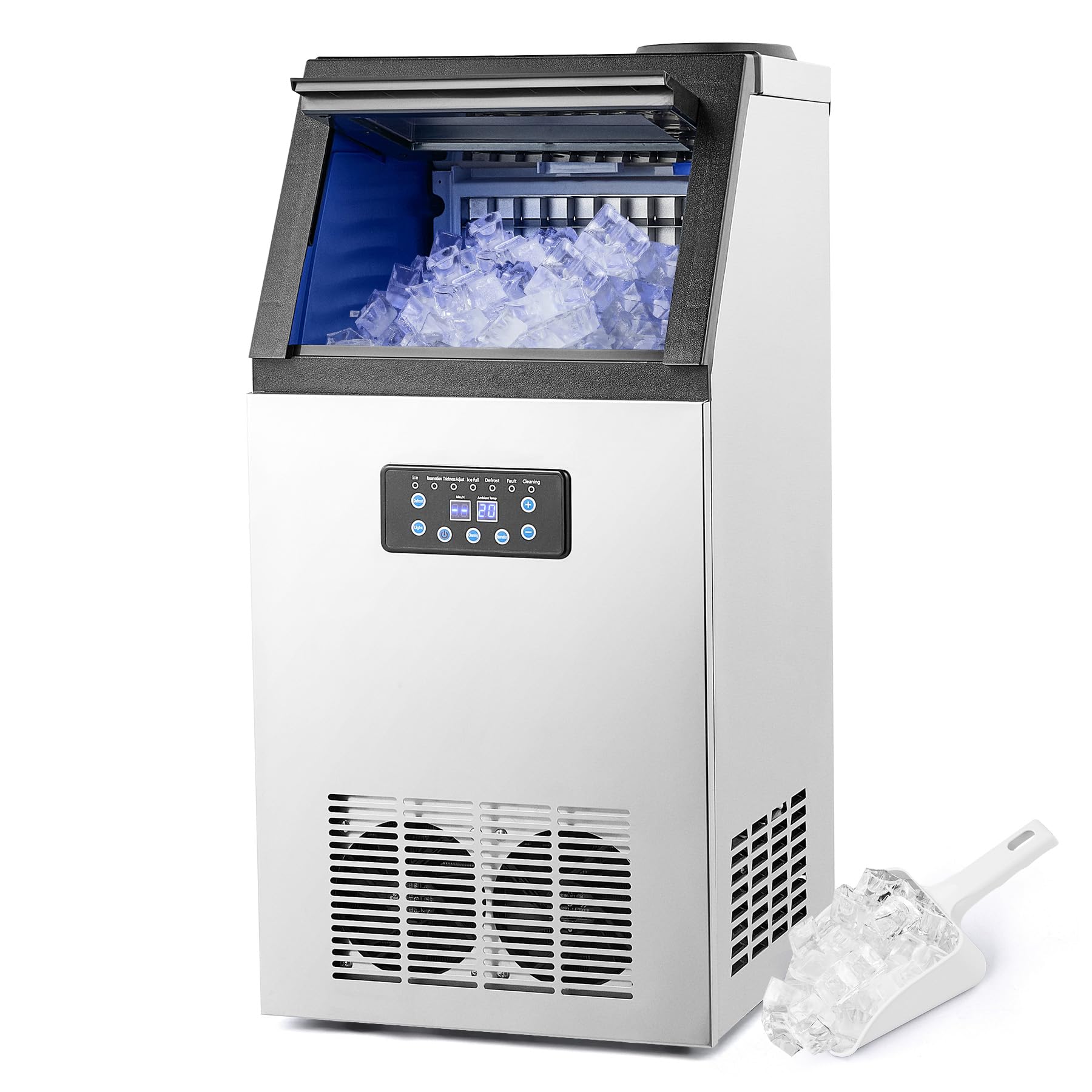 CREWORKS Macchina Ghiaccio Professionale 73kg/24h in Acciaio Inox | Stoccaggio 10kg 45 Cubetti/Ciclo Schermo LCD Autopulente Fabbricatore Ghiaccio Commerciale per Casa Ufficio Ristorante Bar
