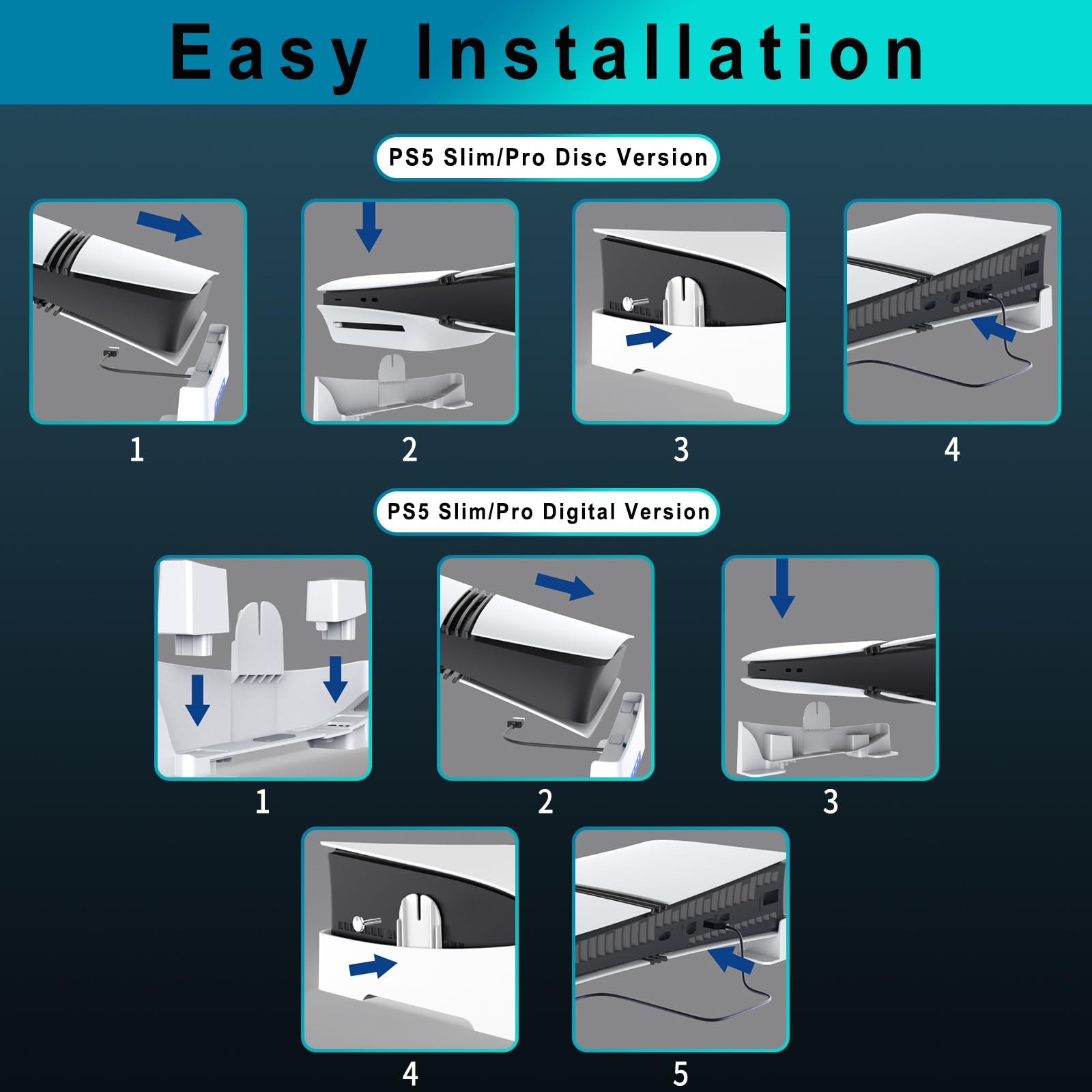 Soporte Horizontal para Consola PS5 Pro/PS5 Slim con Puerto USB Ampliado, Soporte Base de Accesorio para Playstation 5 Pro/ Slim Disc & Digital Edition con Almohadillas Antideslizantes (con USB)