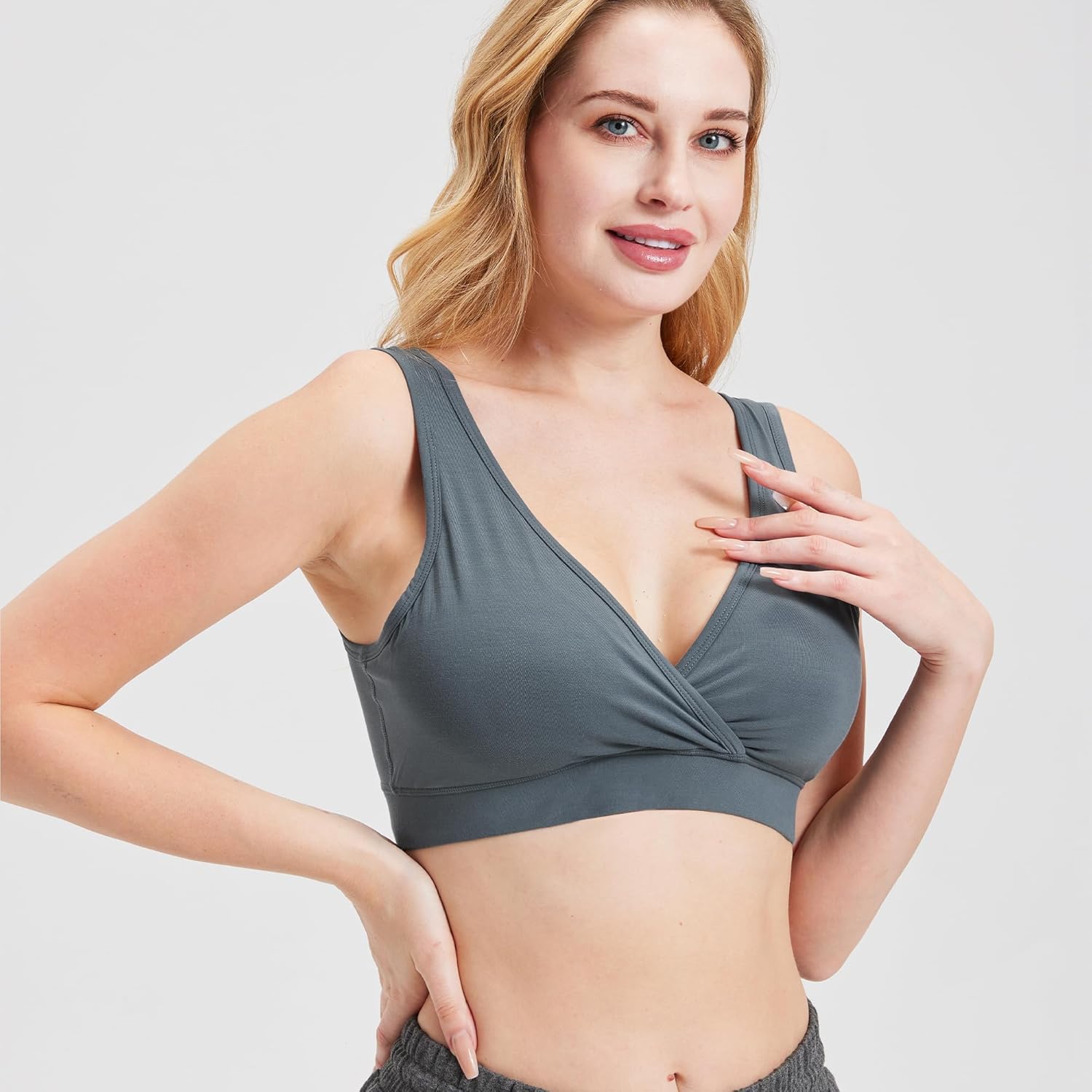 netdraw Women's Bamboo Viscose Nursing Sleep Bra, Ultra Soft Crossover Wire-Free Lounge Maternity Bralette - Image 2