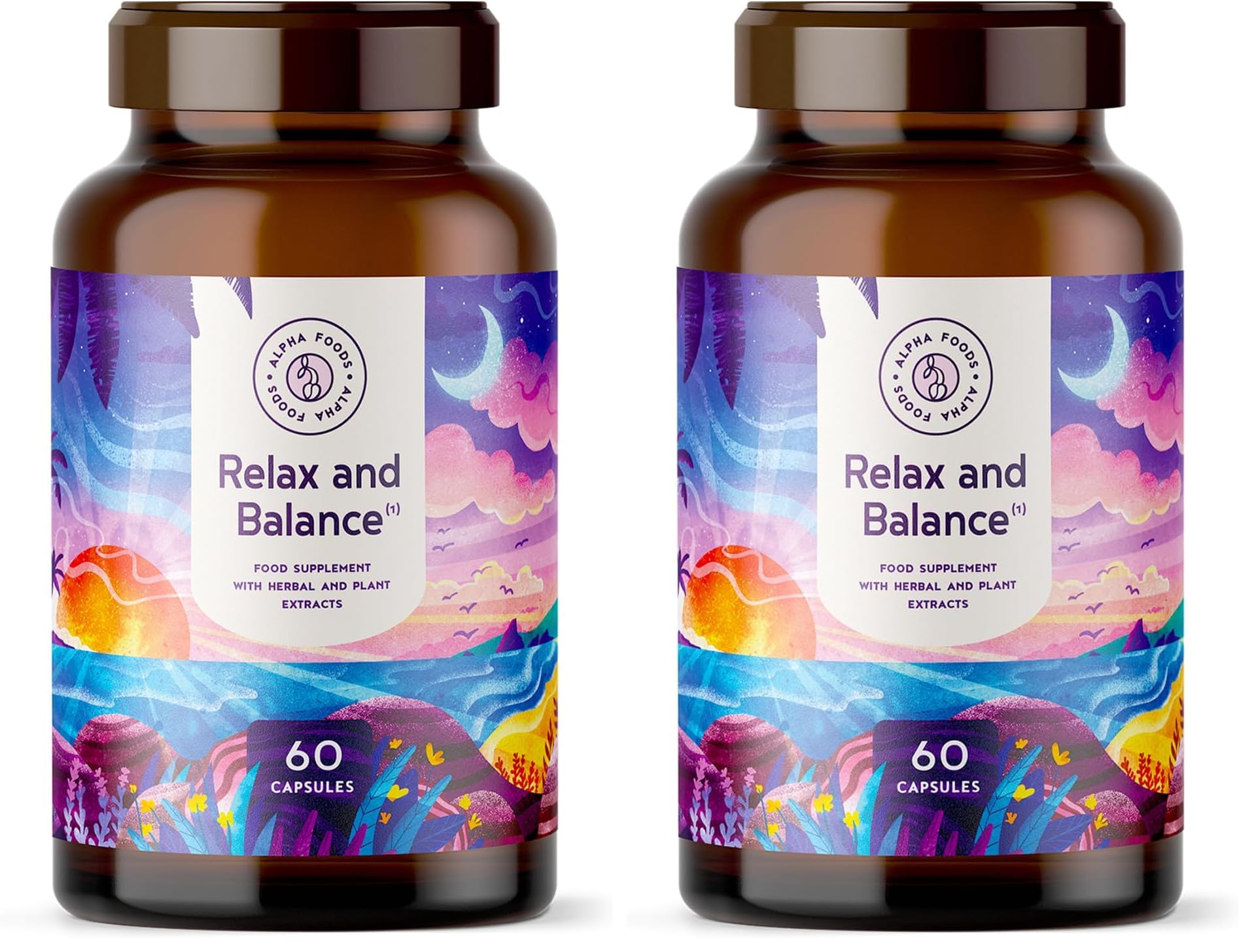 Ruhe & Ausgleich | 60 Vegane Kapseln | Entspannung mit Adaptogenen | Ashwagandha, Reishi, Schisandra, Sibirischer Ginseng, Rosenwurz | HPCL-Laborgeprüft | Alpha Foods (Packung mit 2)