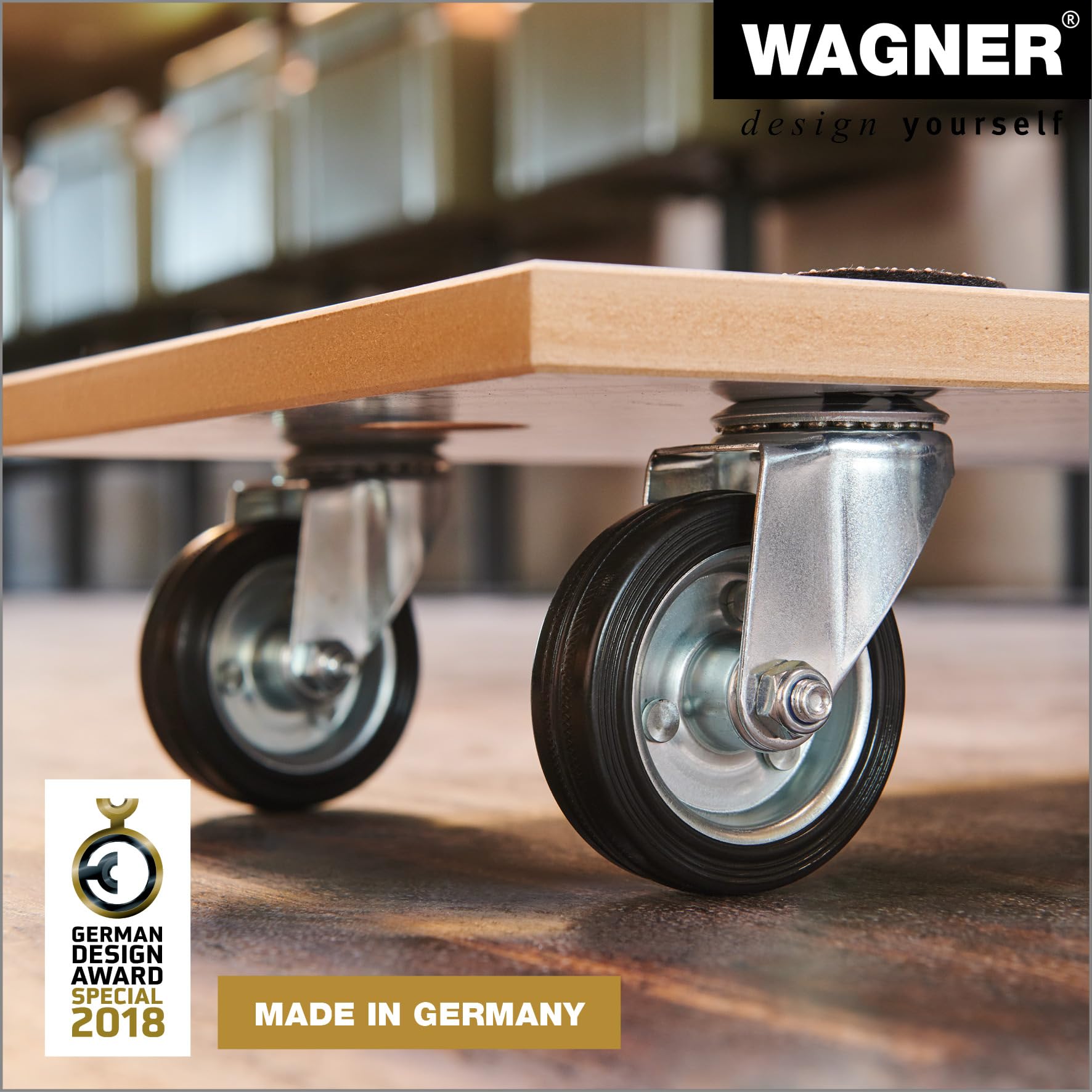 WAGNER Carrello da trasporto MM 1316 I 57,5 x 30 cm I ruote in gomma piena silenziose I cuscinetti antiscivolo I rivestimento speciale I portata 250 kg I facile da pulire I robusto - 20131601