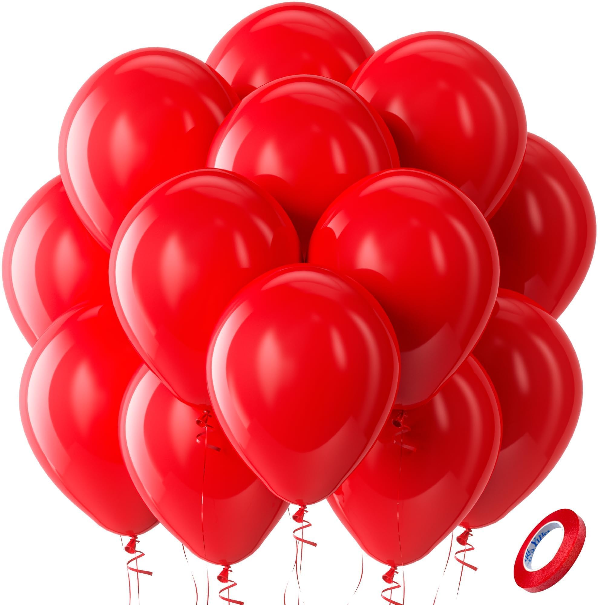 Bezente Red Balloons Latex Party Balloons 100 Pack 12 inch | Red Balloons for Birthday Bachelorette Anniversary Cherry Casino Theme Party Decorations ClimeCo Certified