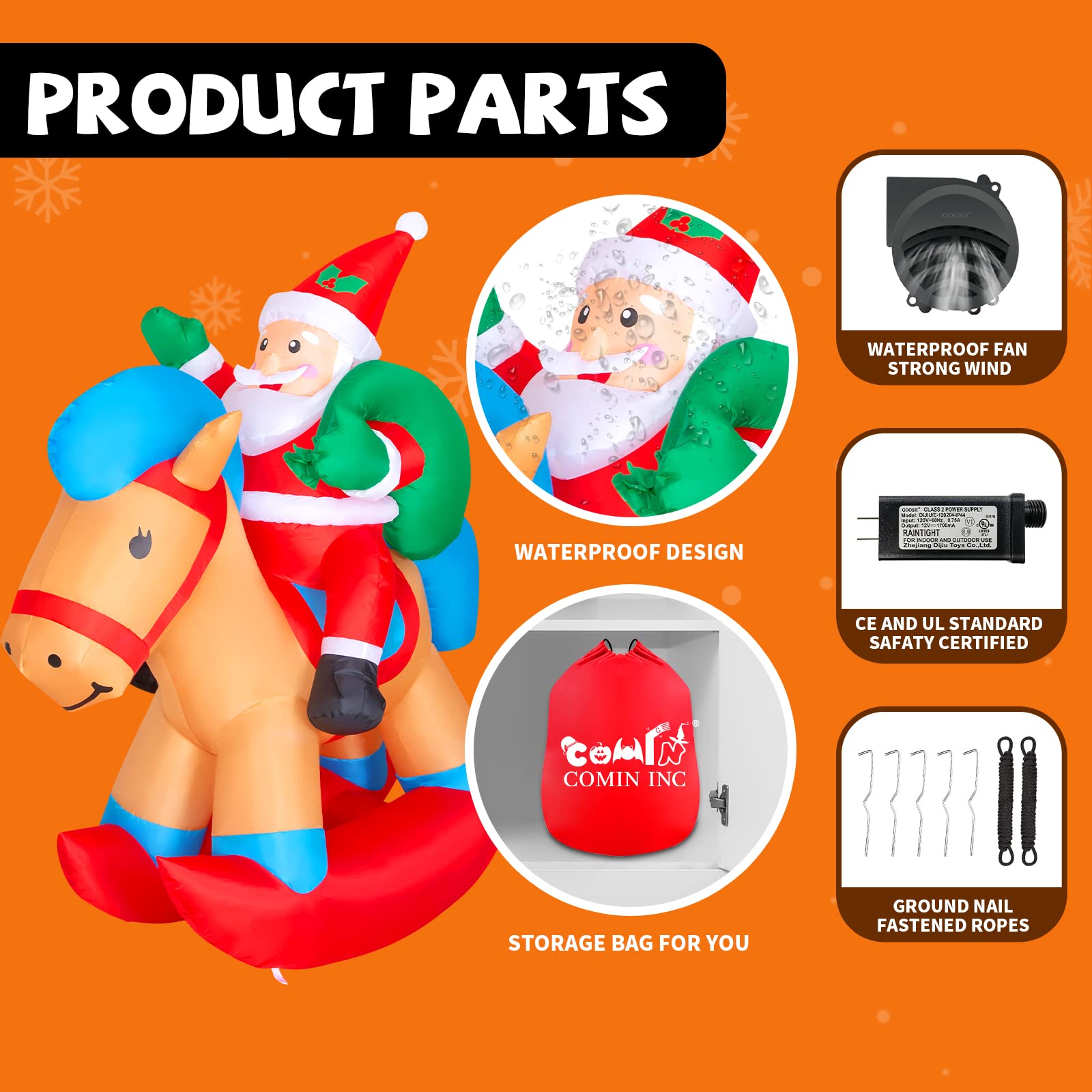 COMIN Bonhomme de neige gonflable de Noël avec une boîte, décoration de cour gonflable avec lumières LED intégrées pour les vacances, les fêtes, Noël, la cour, le jardin