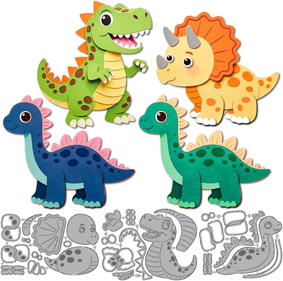 MAYJOYDIY Cartoon Dinosaur Metal Die Cuts Tyrannosaurus Rex Cutting Dies Triceratops Embossing Template Carbon Steel Cutting Stencils for Card Making DIY Scrapbooking Album Handbook Gift Decoration