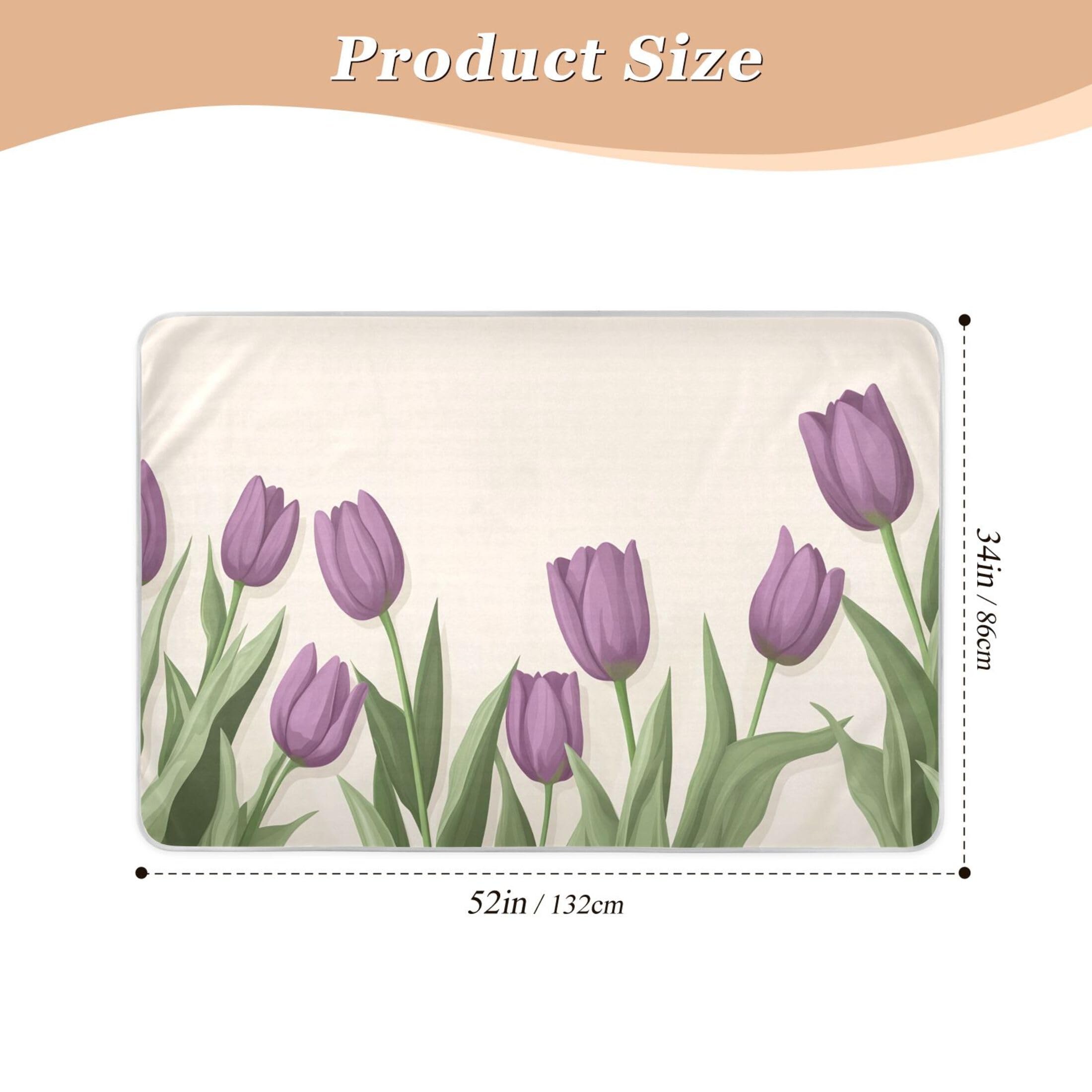 Takiito Purple Tulips Bed Pad Reusable Bed Underpad Washable Waterproof Leak-Proof Quick Dry Incontinence Pee Pad for Toddlers Kids Adults Pets 34x52 in