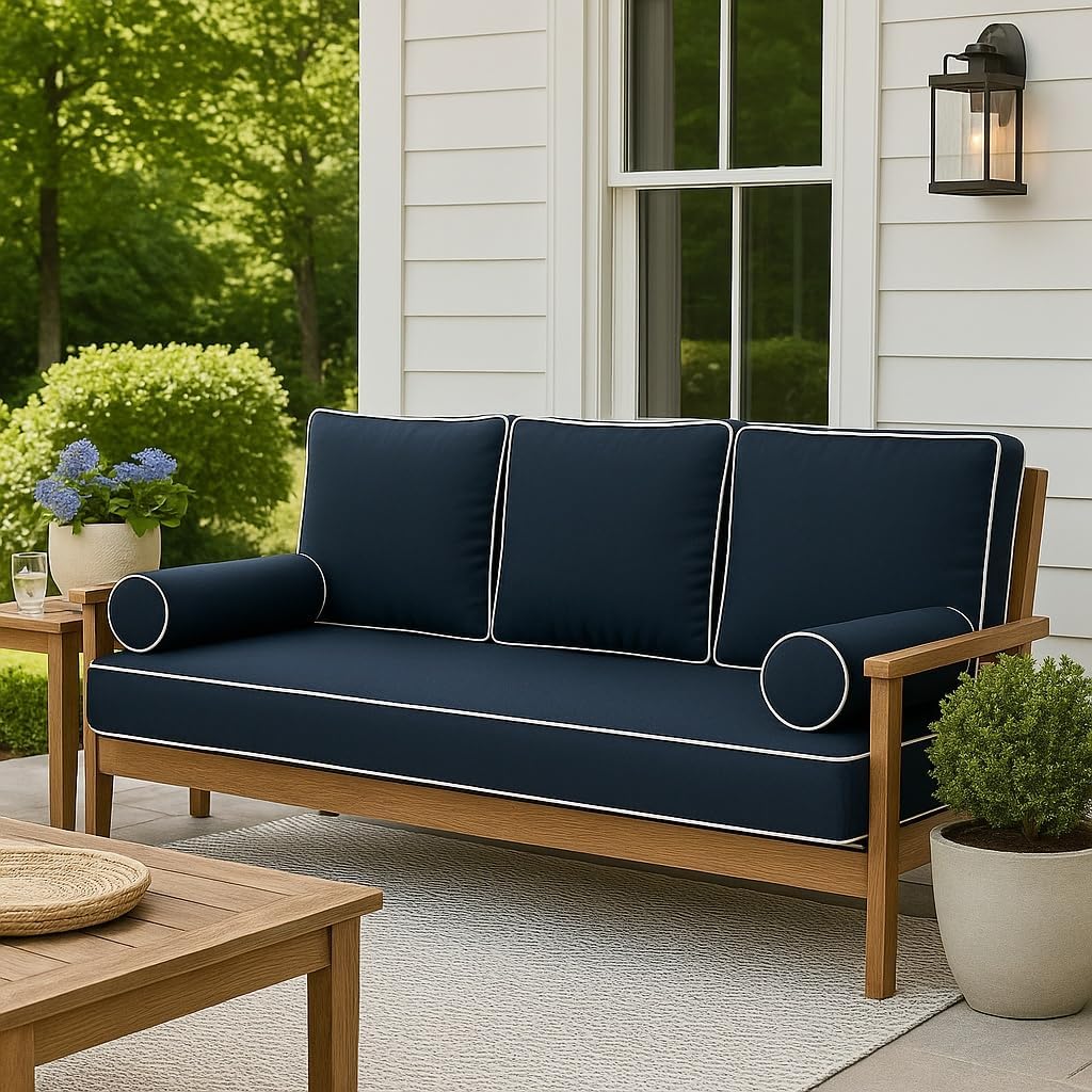 Outdoor Daybed Cushion Cover Twin ,Waterproof and Fade-Resistant Replacement Daybed Mattress Cover with Piped Trim for Swing Bed and Daybed, Durable for Patio, Porch, and Garden （Dark Blue）Style-3